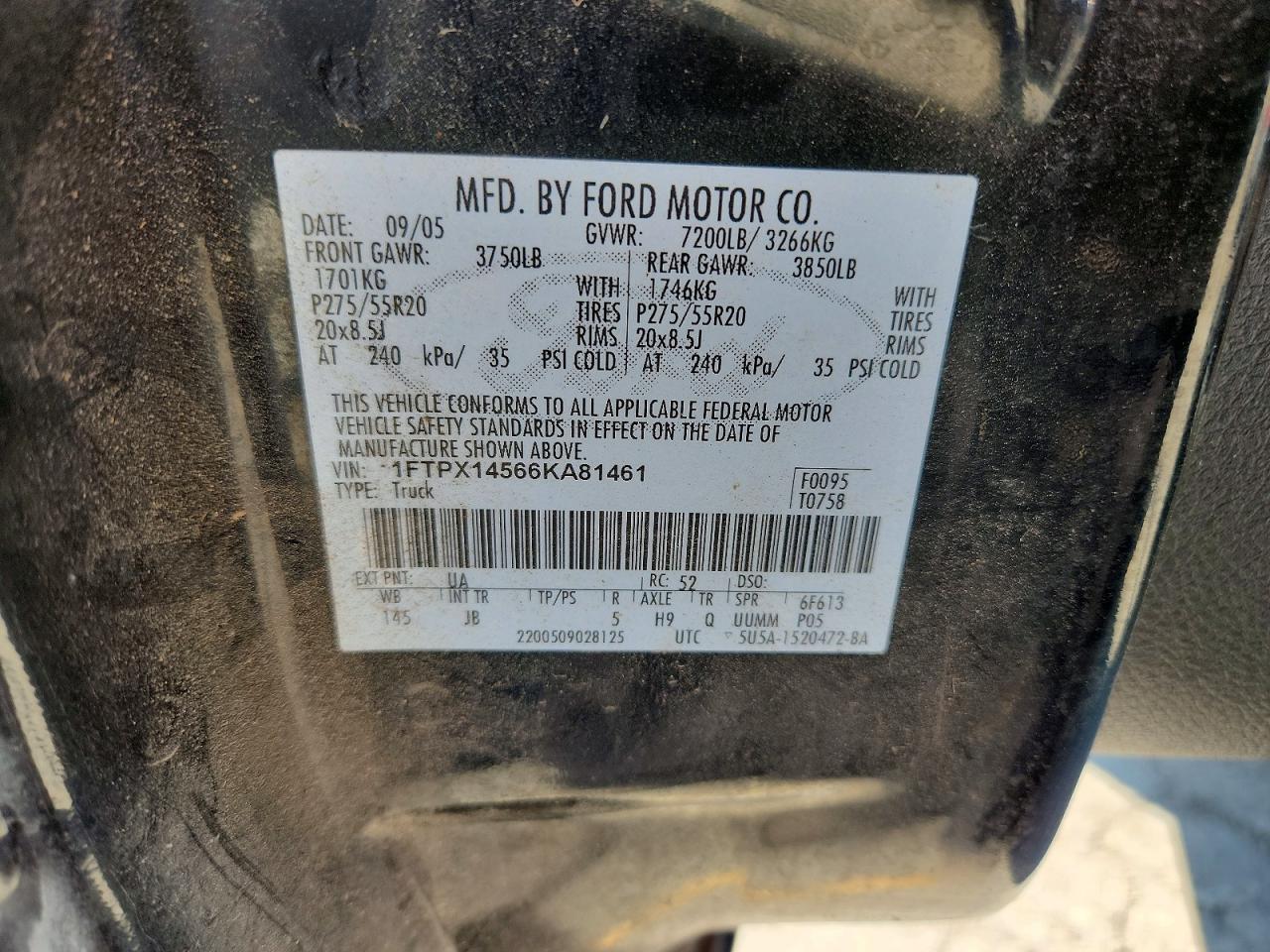 2006 Ford F150 Black vin: 1FTPX14566KA81461