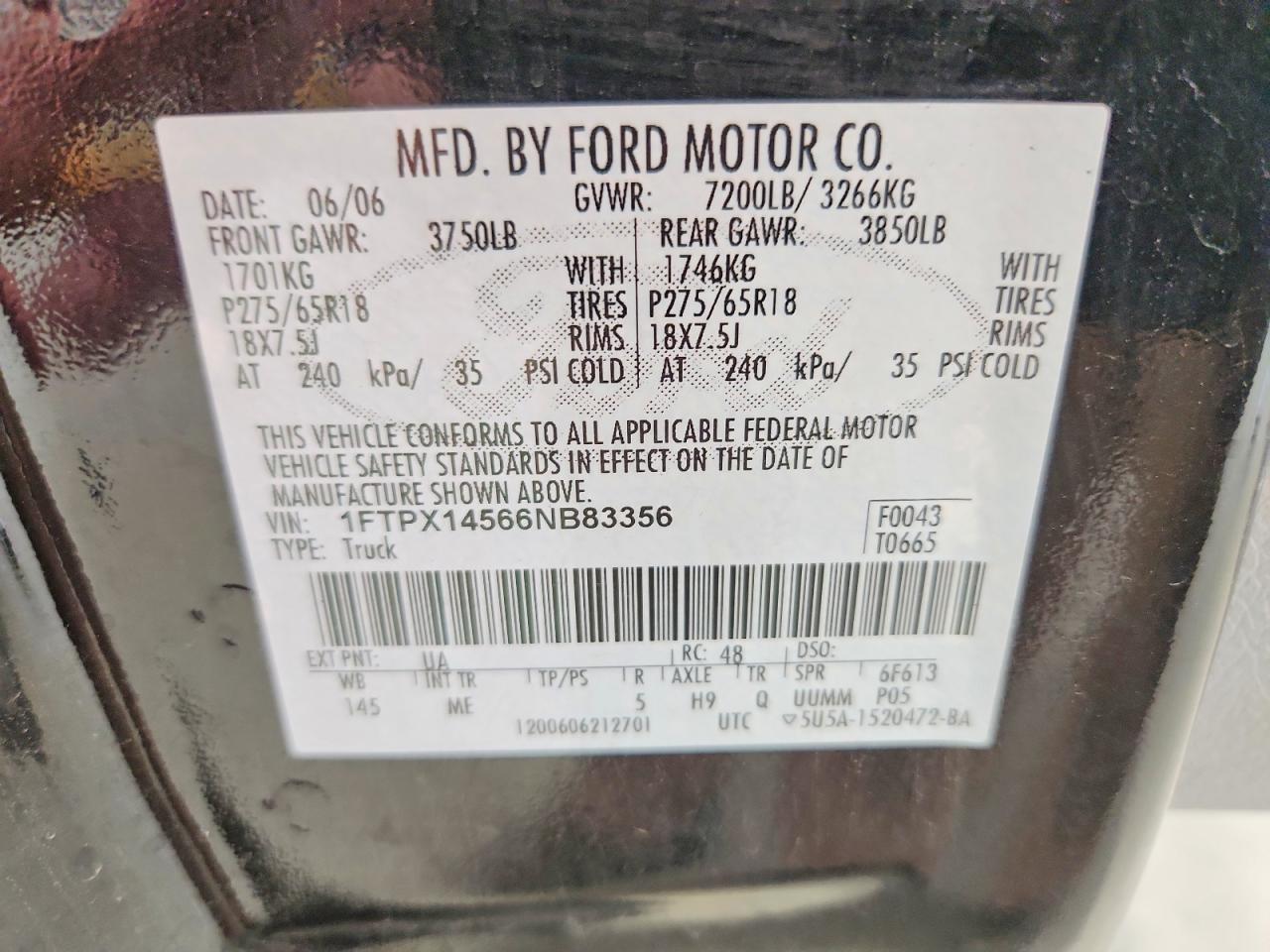 2006 Ford F150 Green vin: 1FTPX14566NB83356