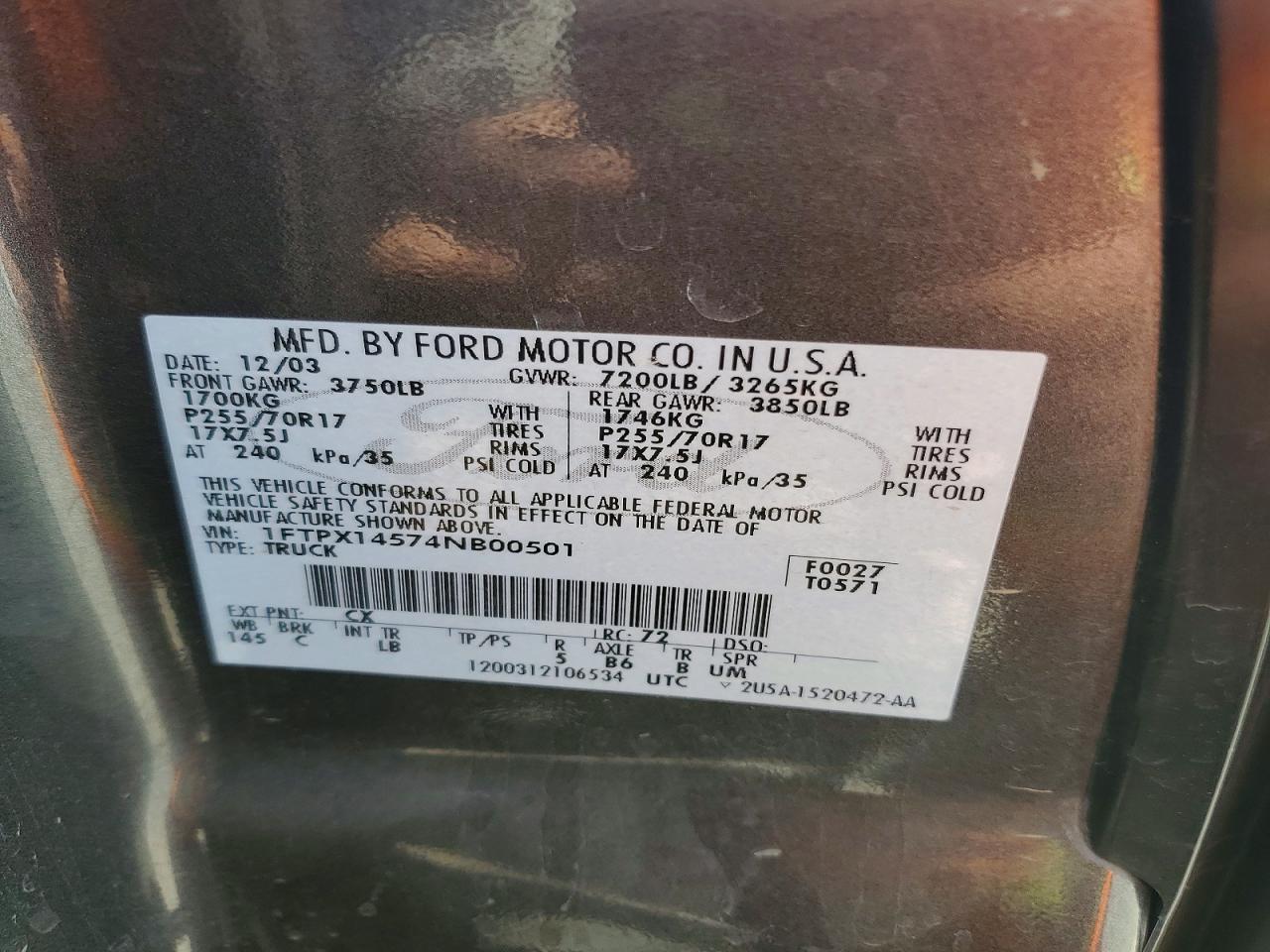 2004 Ford F150 Gray vin: 1FTPX14574NB00501