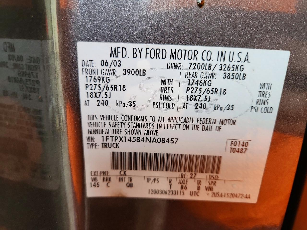 2004 Ford F150 Gray vin: 1FTPX14584NA08457