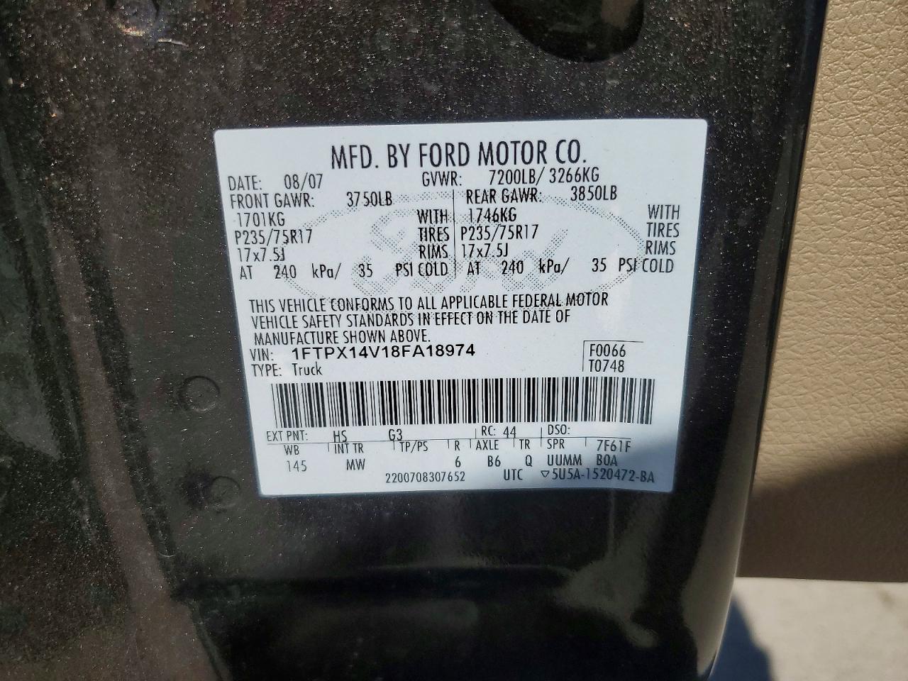 2008 Ford F150 Brown vin: 1FTPX14V18FA18974
