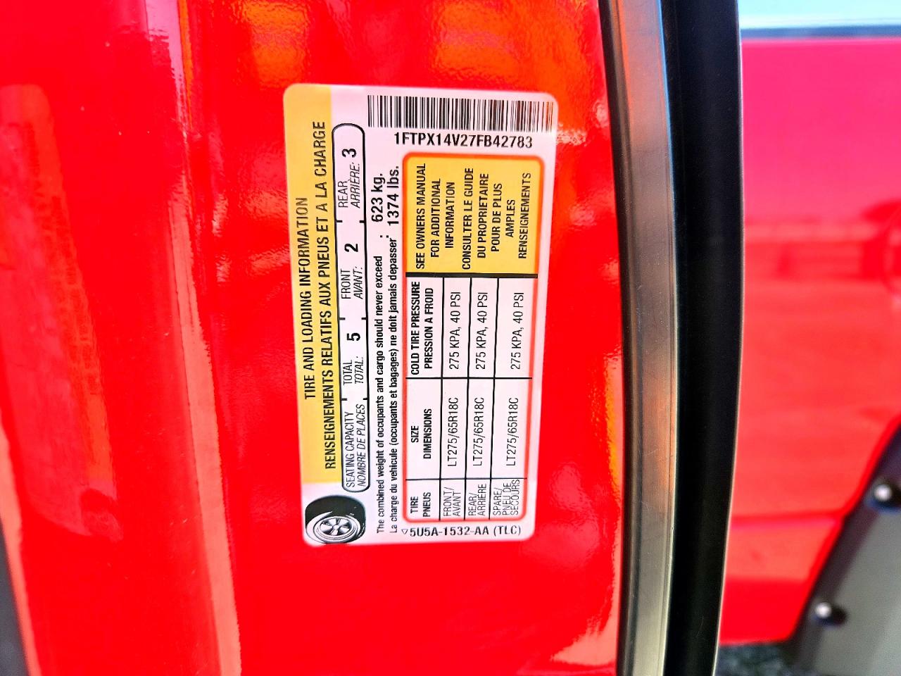 2007 Ford F150 Red vin: 1FTPX14V27FB42783