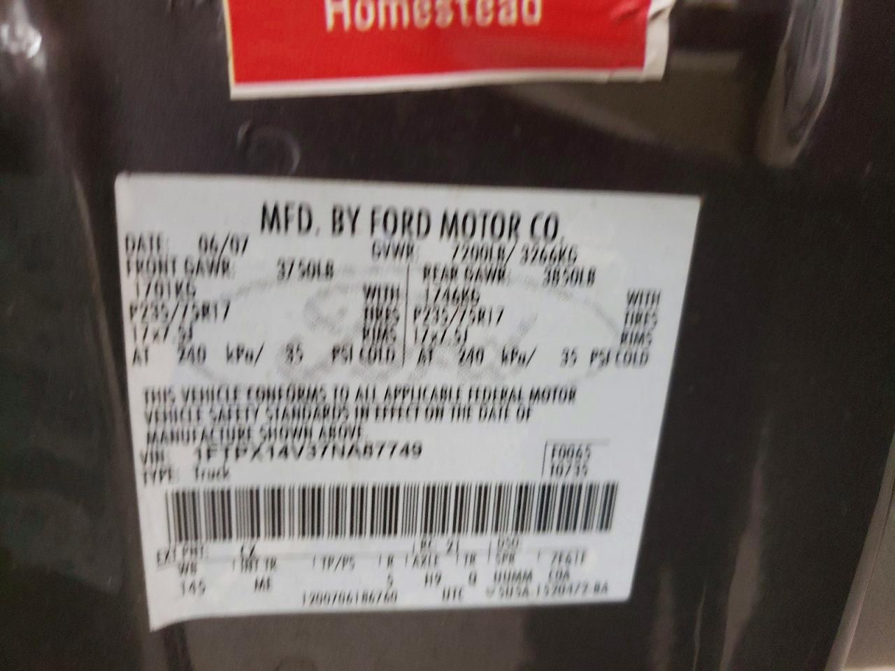 2007 Ford F150 Gray vin: 1FTPX14V37NA87749