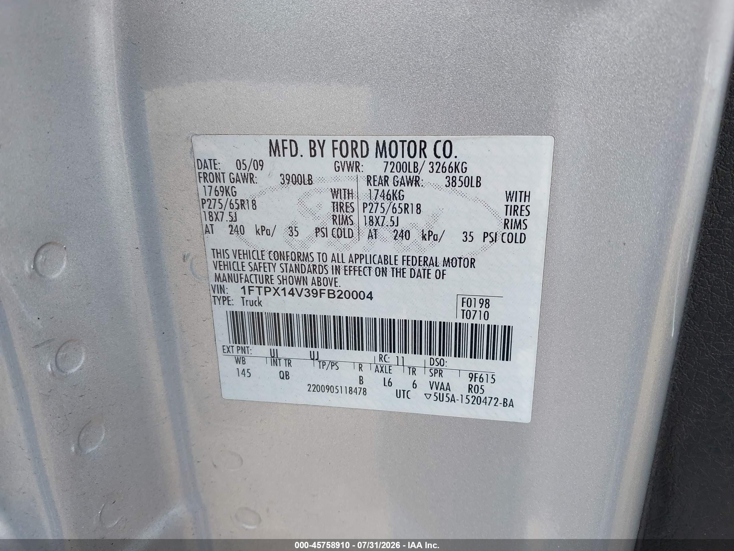 2009 Ford F-150 Silver vin: 1FTPX14V39FB20004