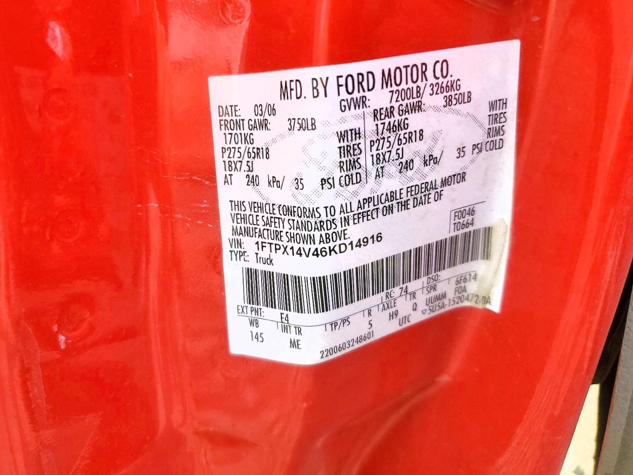 2006 Ford F150 Red vin: 1FTPX14V46KD14916