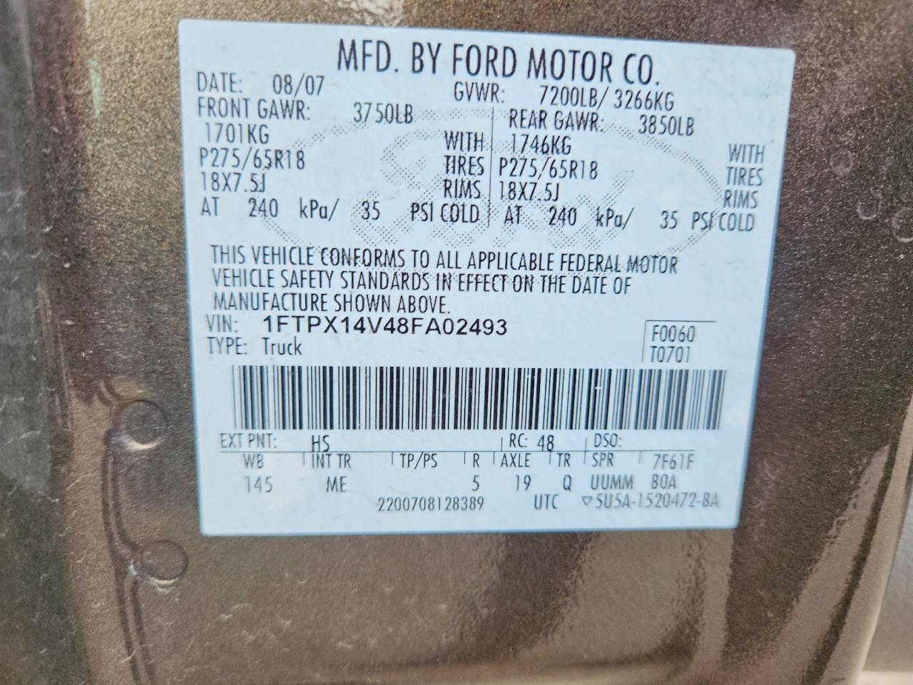 2008 Ford F150 Gray vin: 1FTPX14V48FA02493