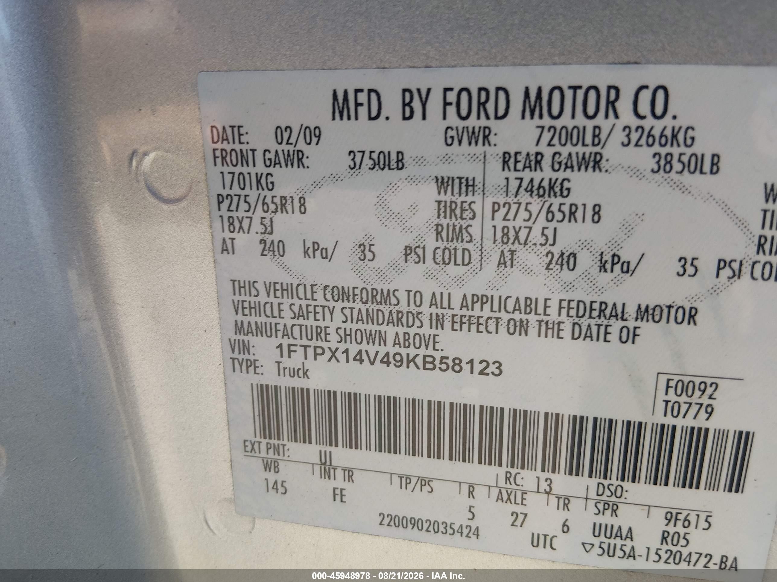 2009 Ford F-150 Xlt Silver vin: 1FTPX14V49KB58123