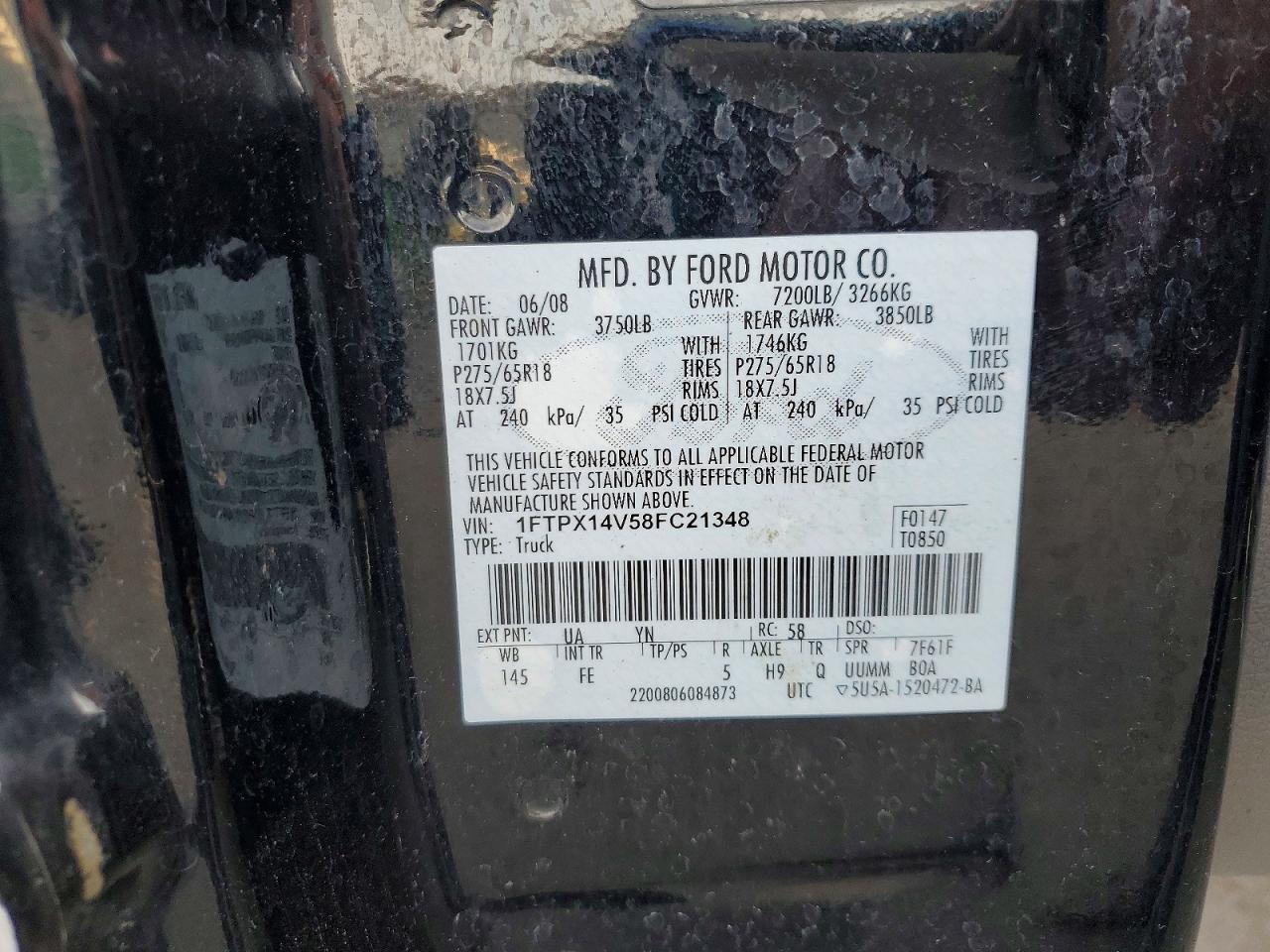 2008 Ford F150 Blue vin: 1FTPX14V58FC21348