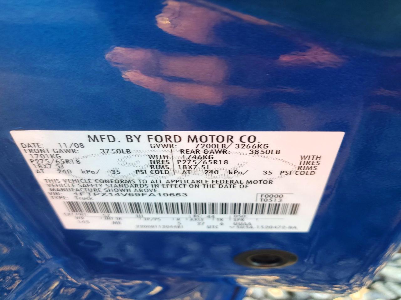 2009 Ford F150 Super Cab Blue vin: 1FTPX14V69FA19653