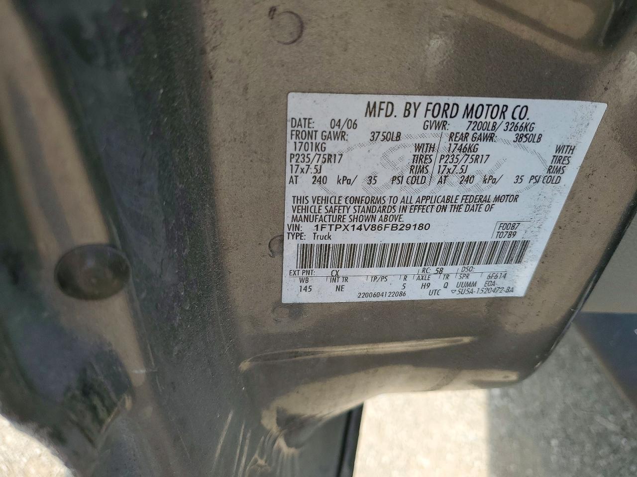 2006 Ford F150 Black vin: 1FTPX14V86FB29180