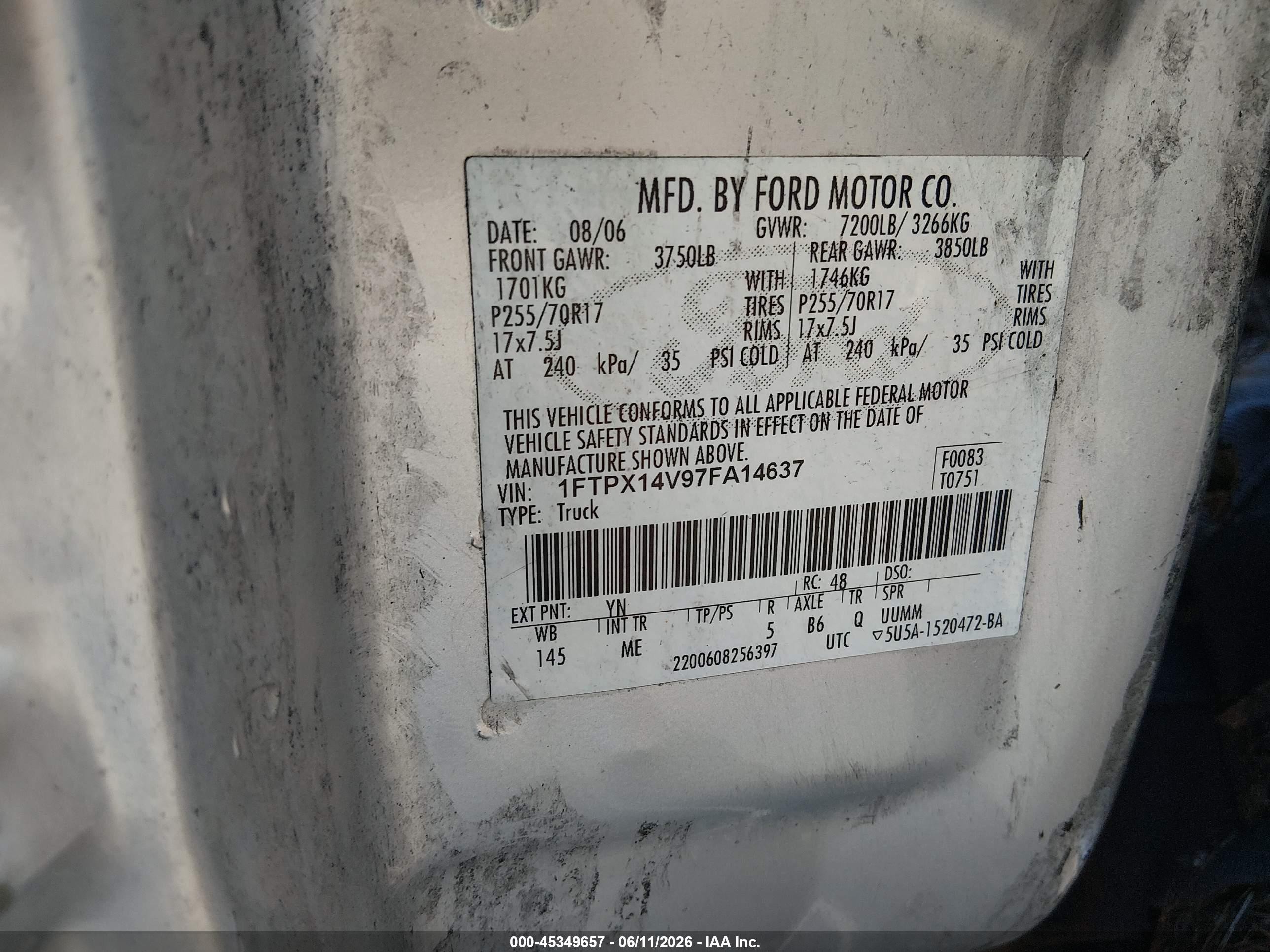 2007 Ford F-150   Silver vin: 1FTPX14V97FA14637