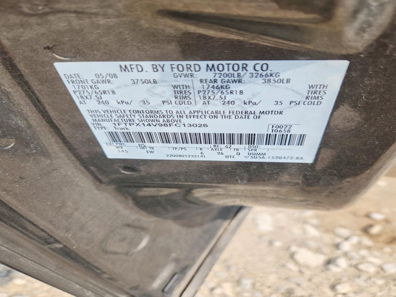 2008 Ford F150 Brown vin: 1FTPX14V98FC13026