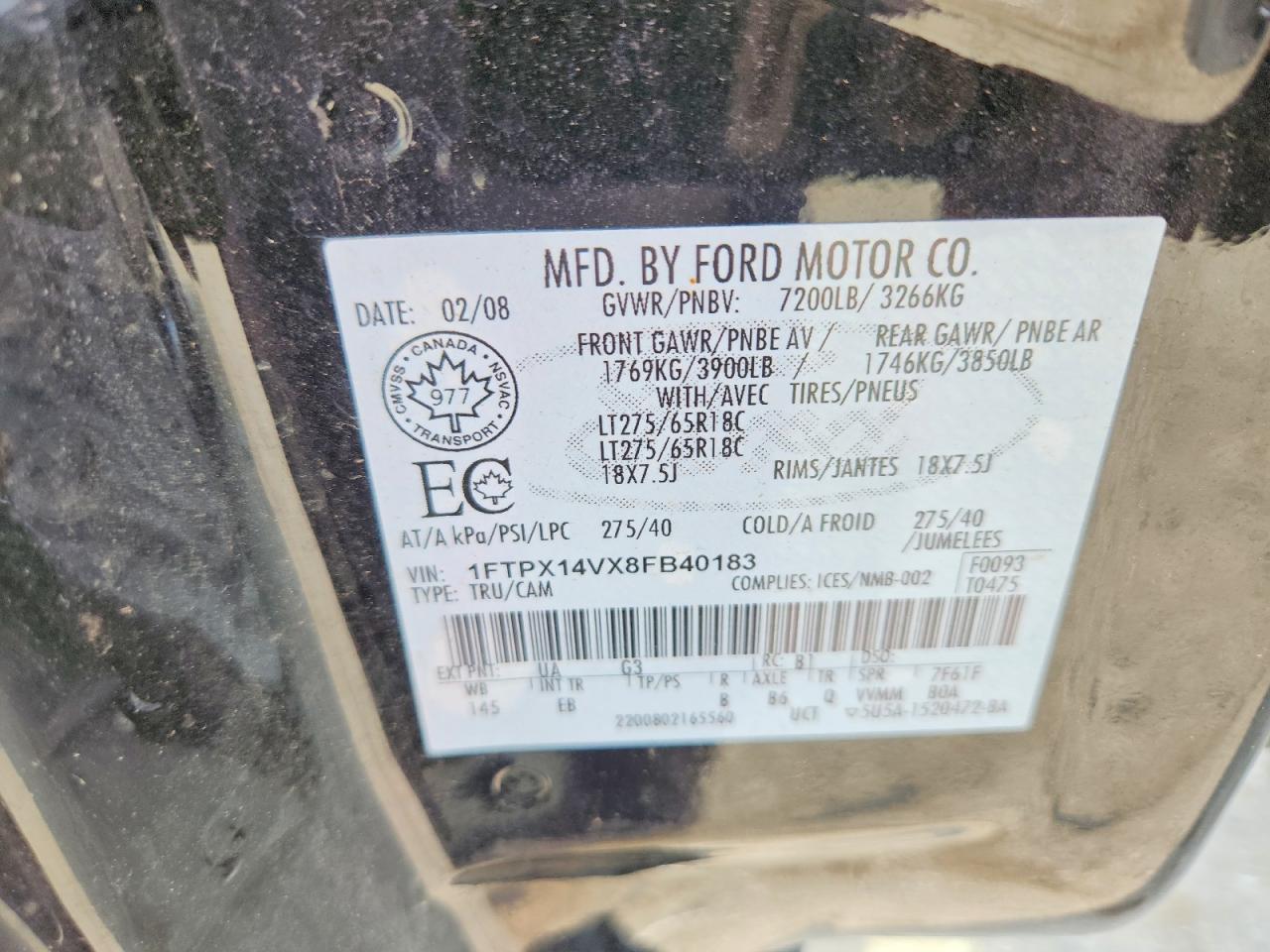 2008 Ford F150 Black vin: 1FTPX14VX8FB40183