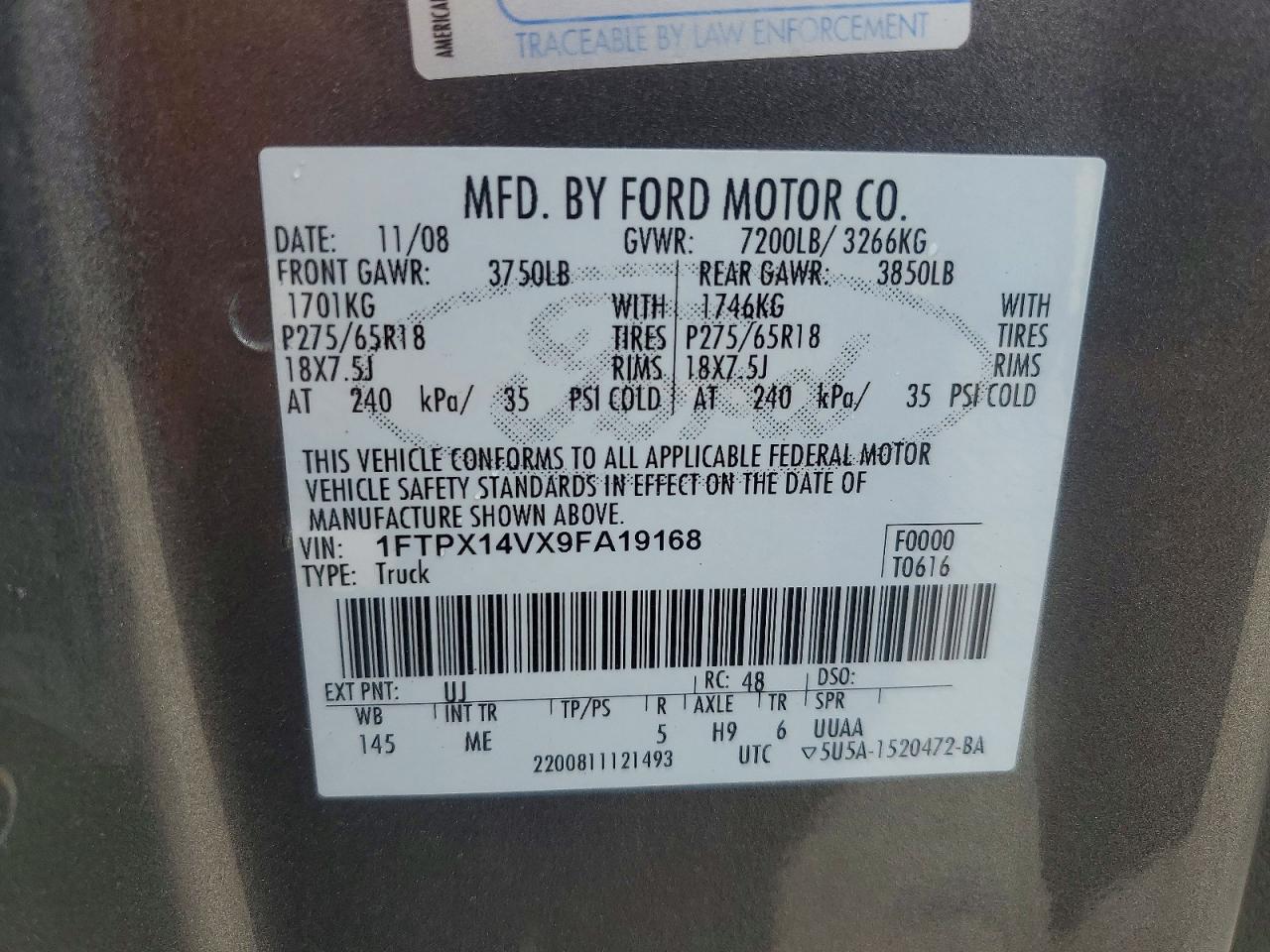 2009 Ford F150 Super Cab Gray vin: 1FTPX14VX9FA19168