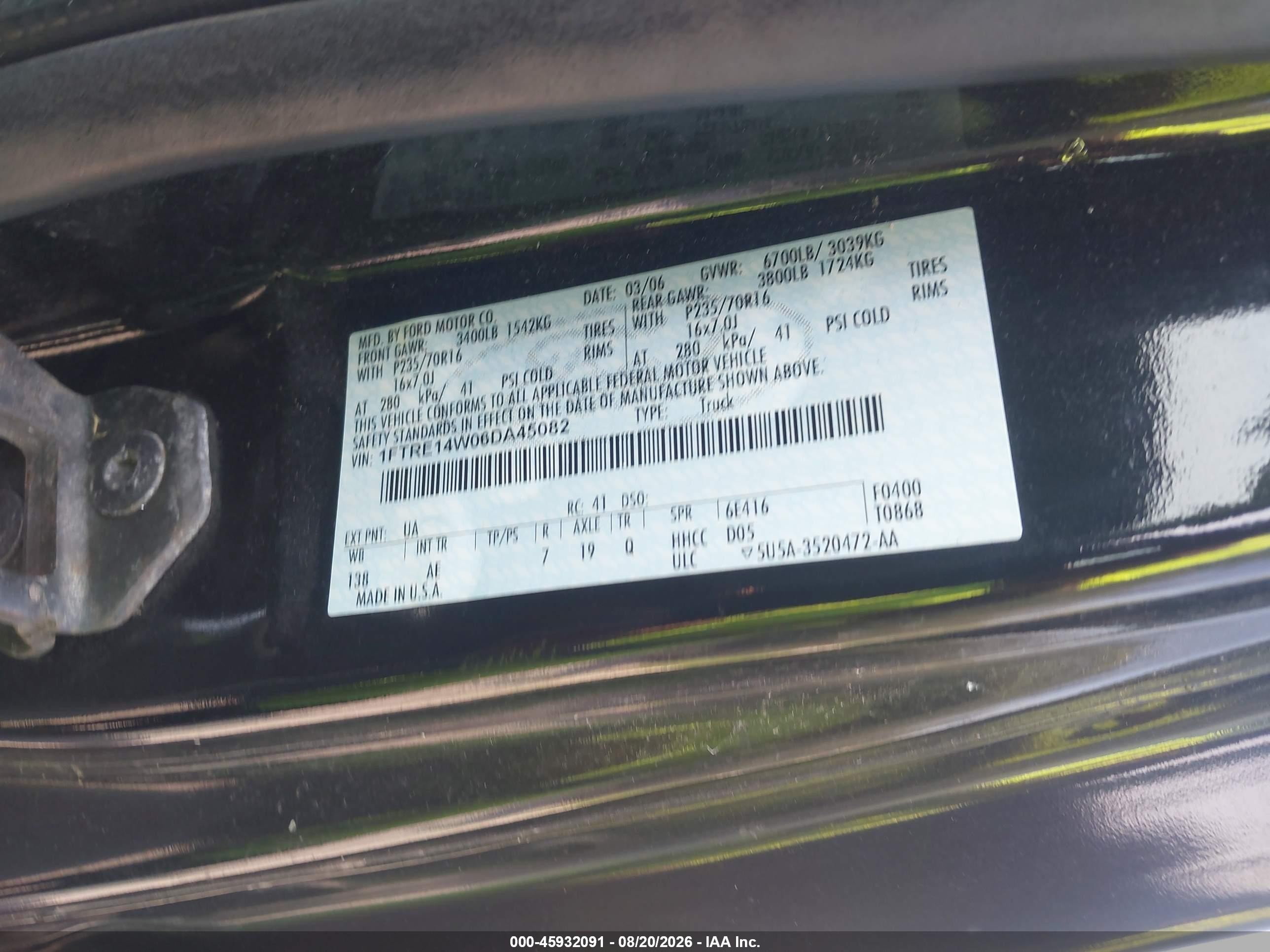 2006 Ford E-150 Commercial/recreational Черный vin: 1FTRE14W06DA45082