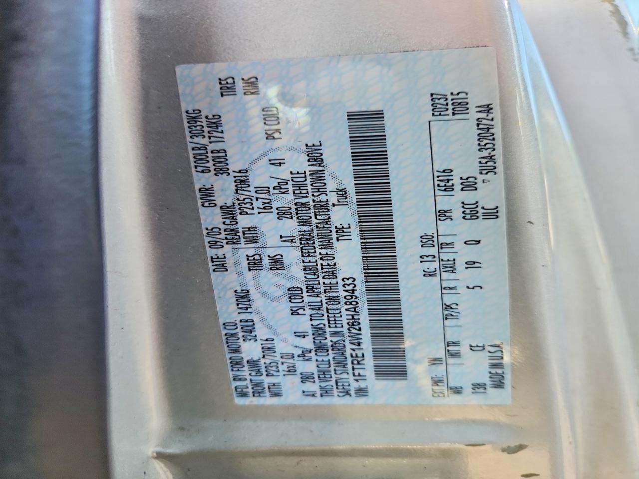 2006 Ford Econoline E150 Van Silver vin: 1FTRE14W26HA89433