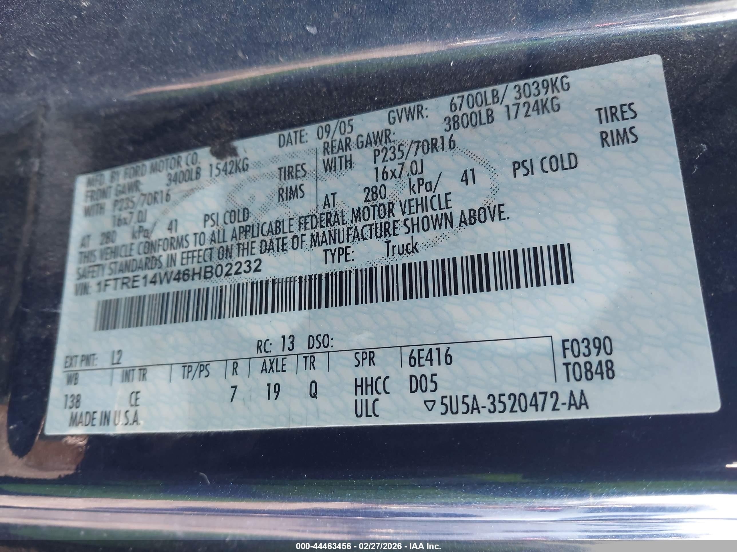 2006 Ford E-150 Commercial/recreational Blue vin: 1FTRE14W46HB02232