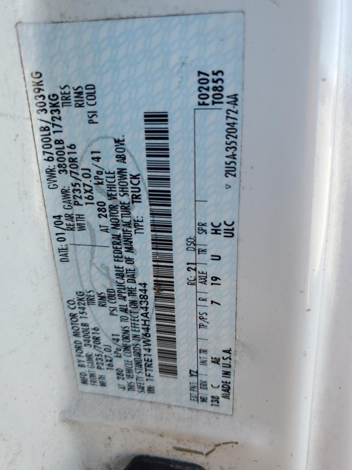 2004 Ford Econoline E150 Van White vin: 1FTRE14W64HA43844