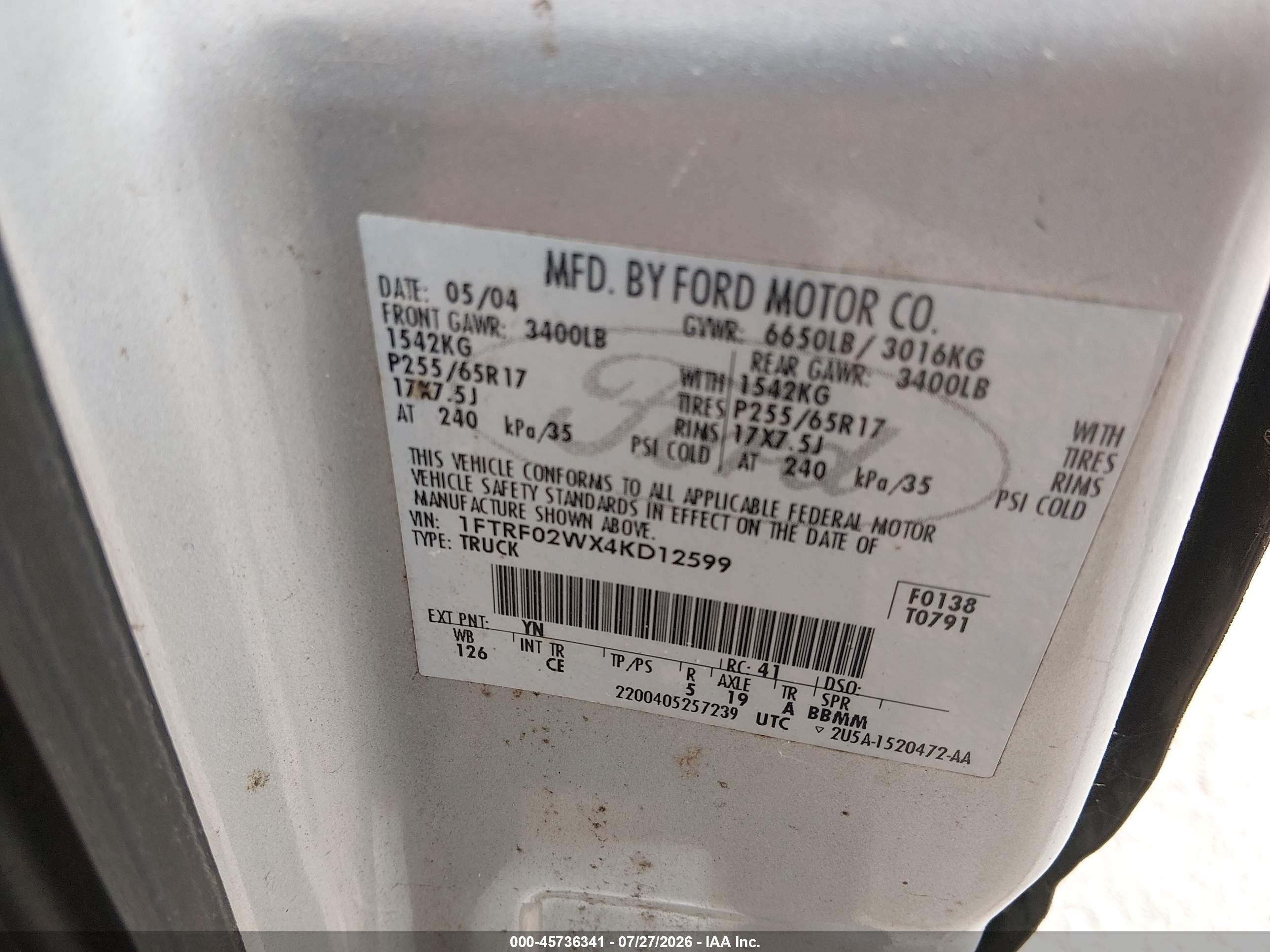 2004 Ford F-150 Stx/xlt Серебряный vin: 1FTRF02WX4KD12599