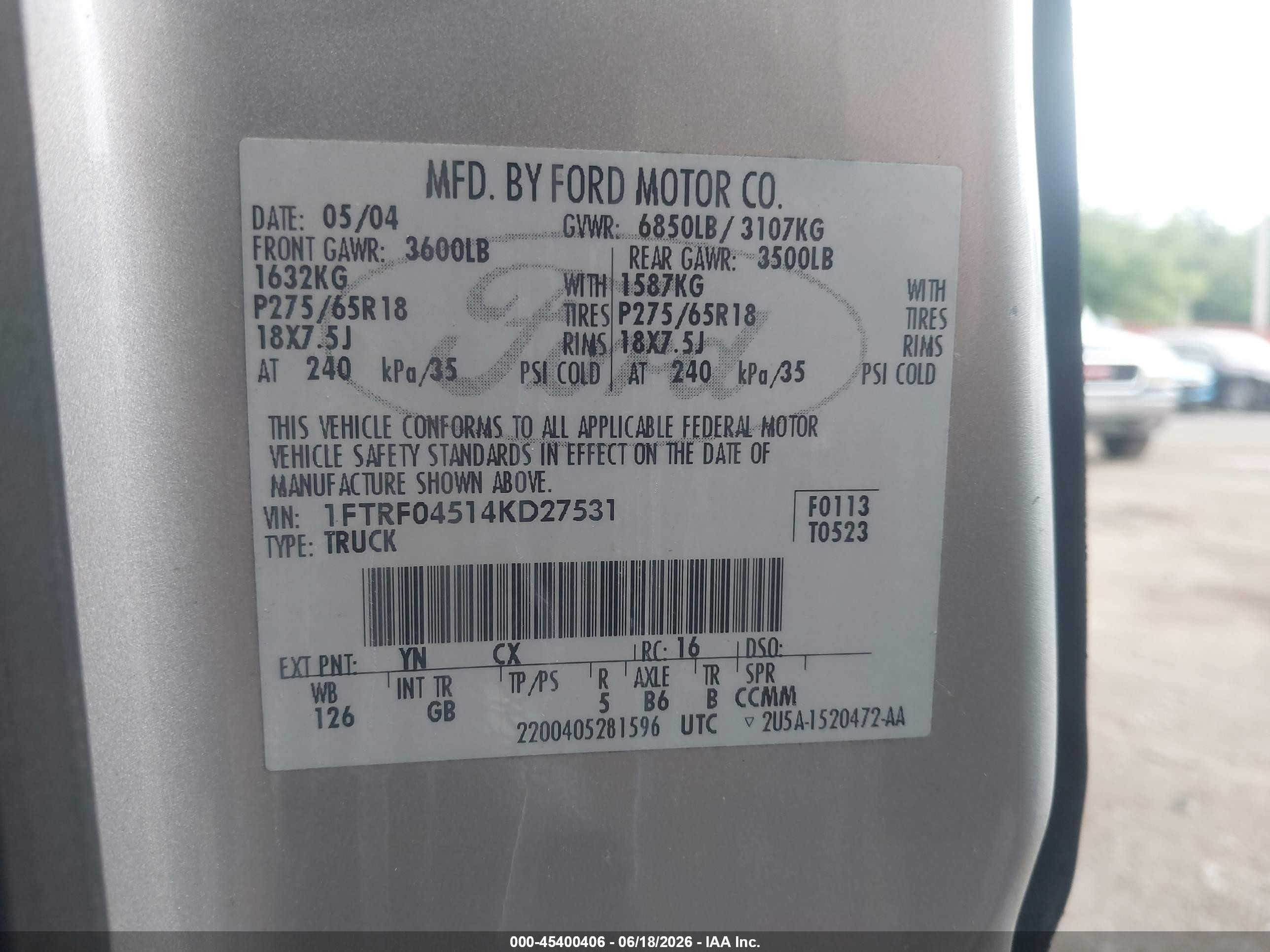 2004 Ford F-150 Fx4/xlt Silver vin: 1FTRF04514KD27531