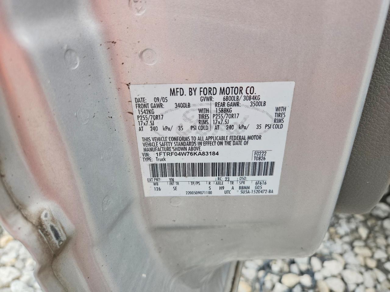 2006 Ford F150 Серебряный vin: 1FTRF04W76KA83184