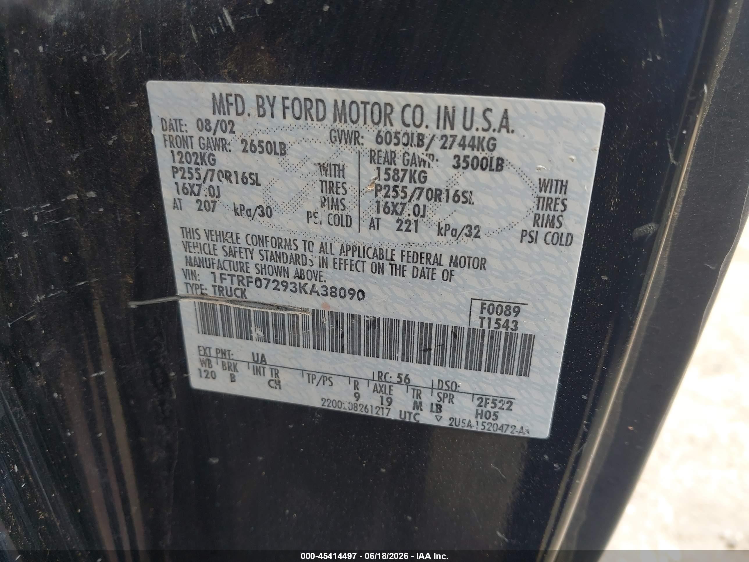 2003 Ford F-150 Xl/xlt Black vin: 1FTRF07293KA38090