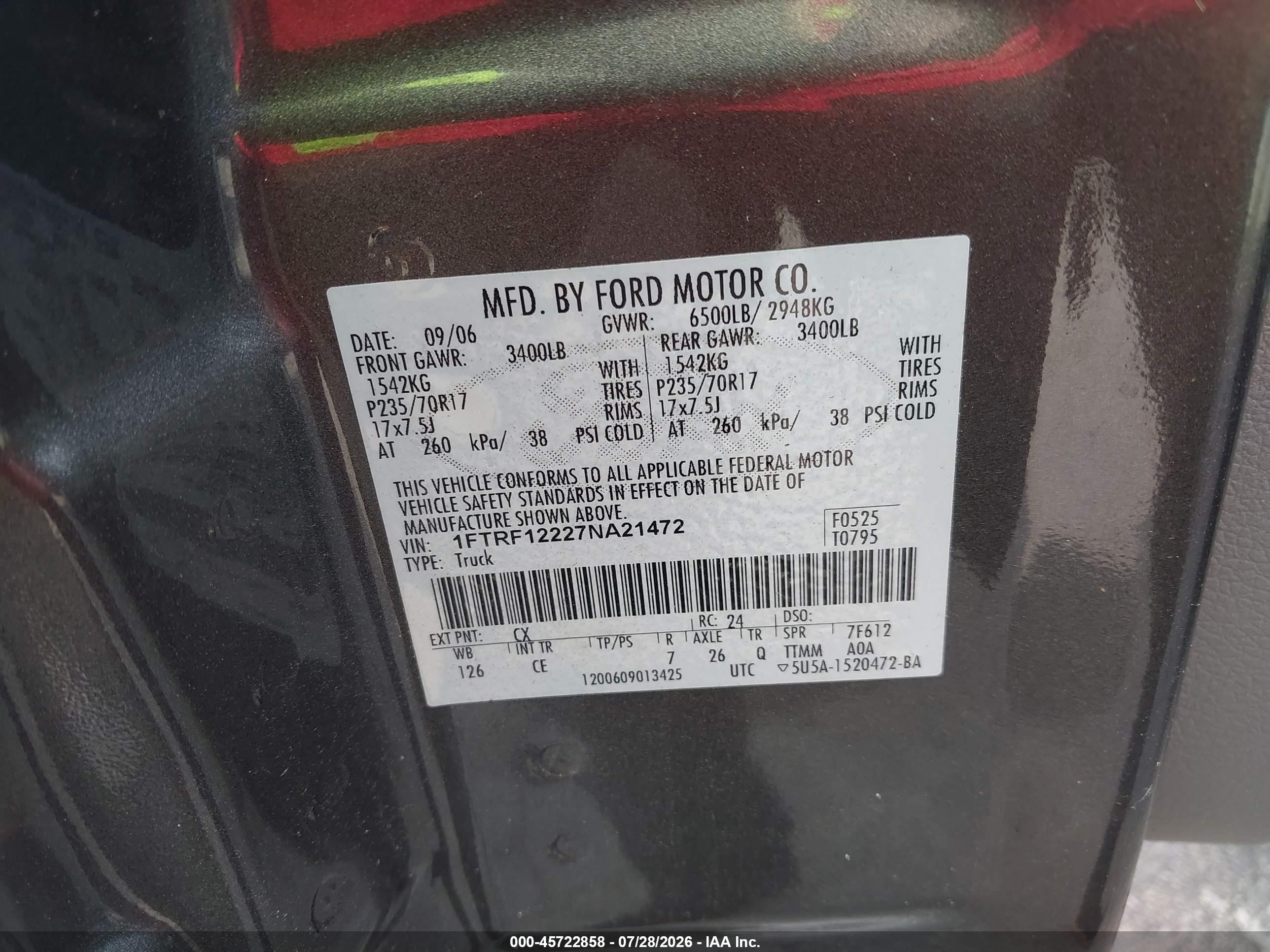 2007 Ford F-150 Stx/xl/xlt Gray vin: 1FTRF12227NA21472