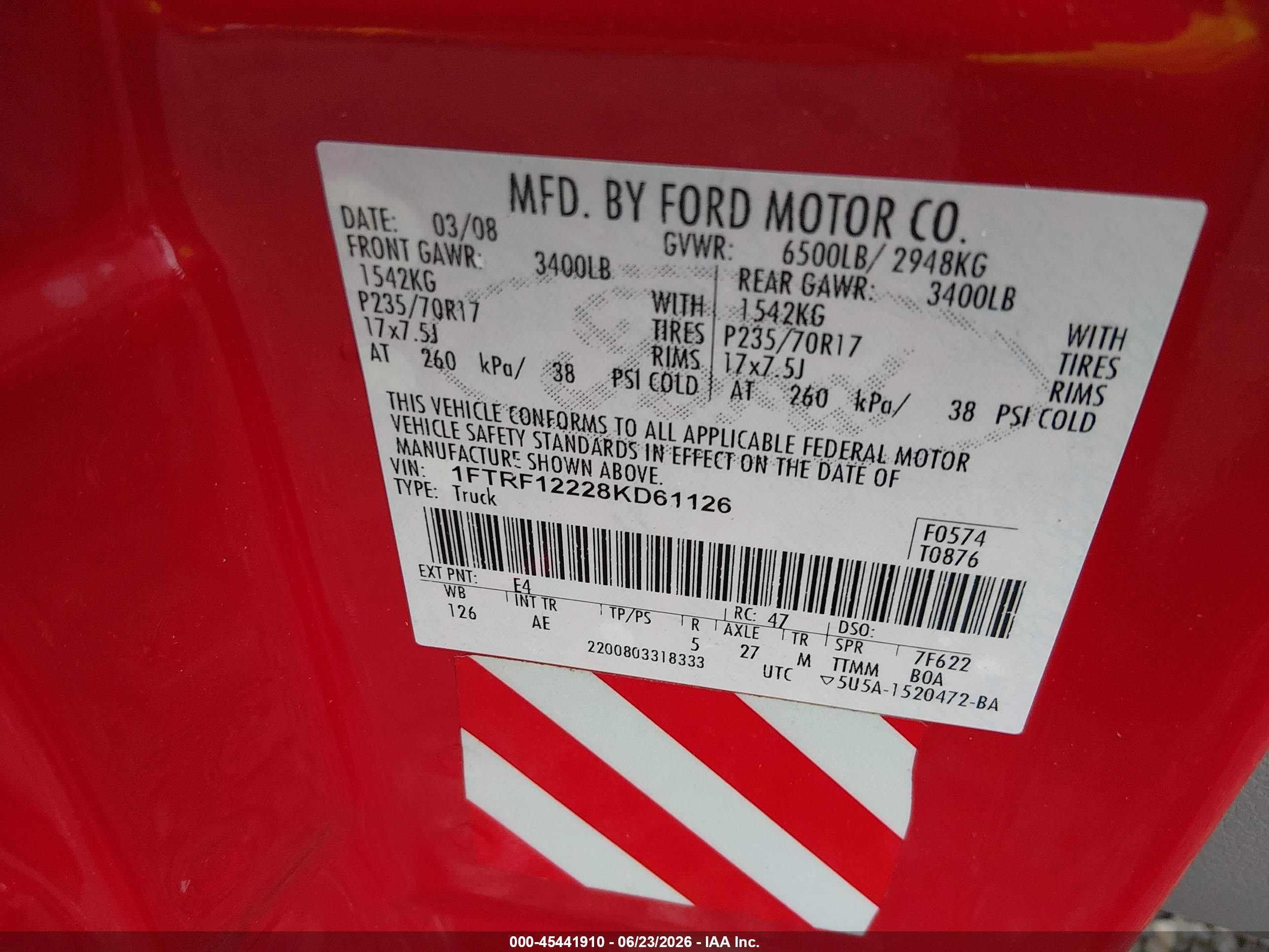 2008 Ford F-150 Stx/xl/xlt Красный vin: 1FTRF12228KD61126