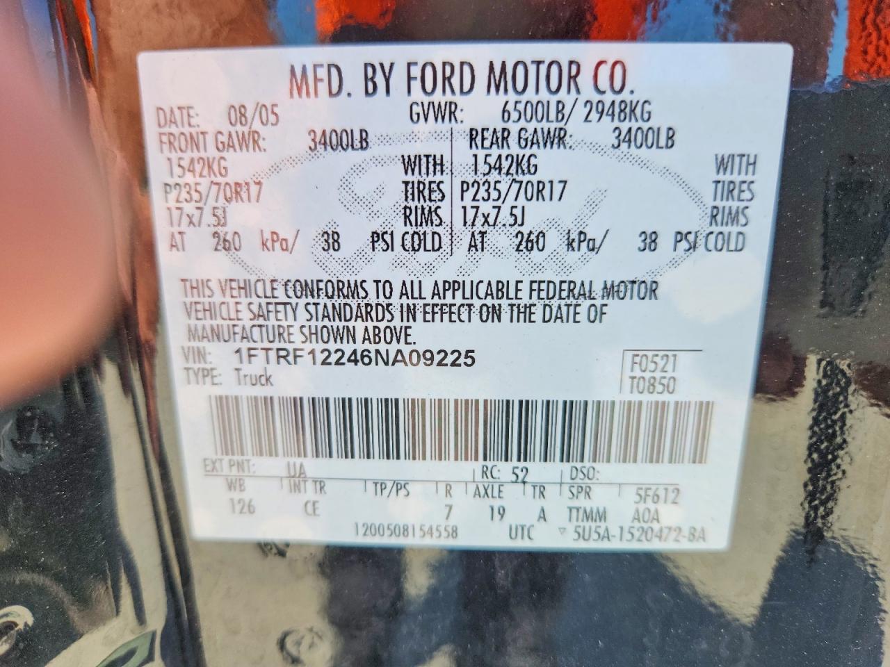 2006 Ford F150 Black vin: 1FTRF12246NA09225