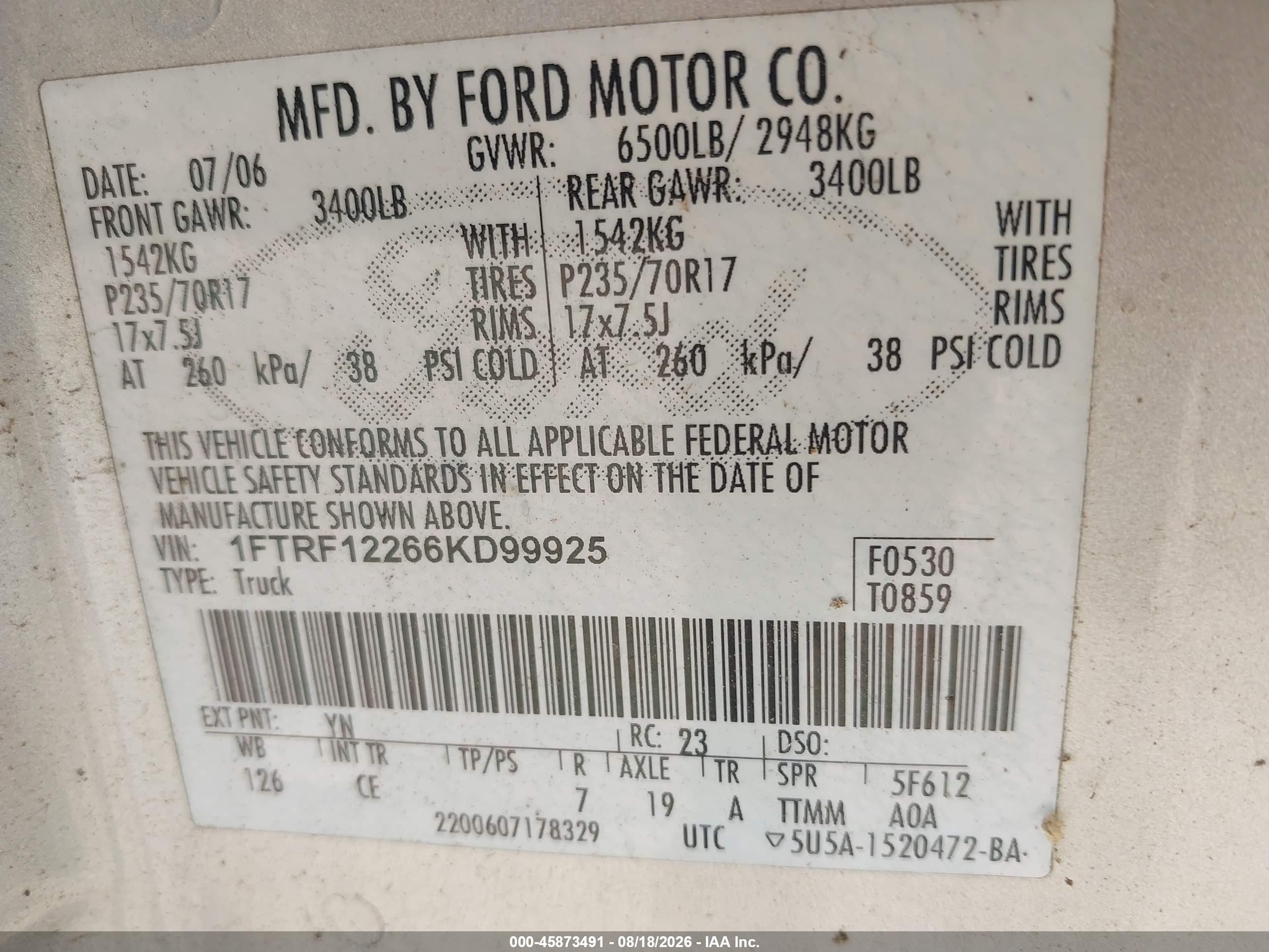 2006 Ford F-150 Stx/xl/xlt Gray vin: 1FTRF12266KD99925