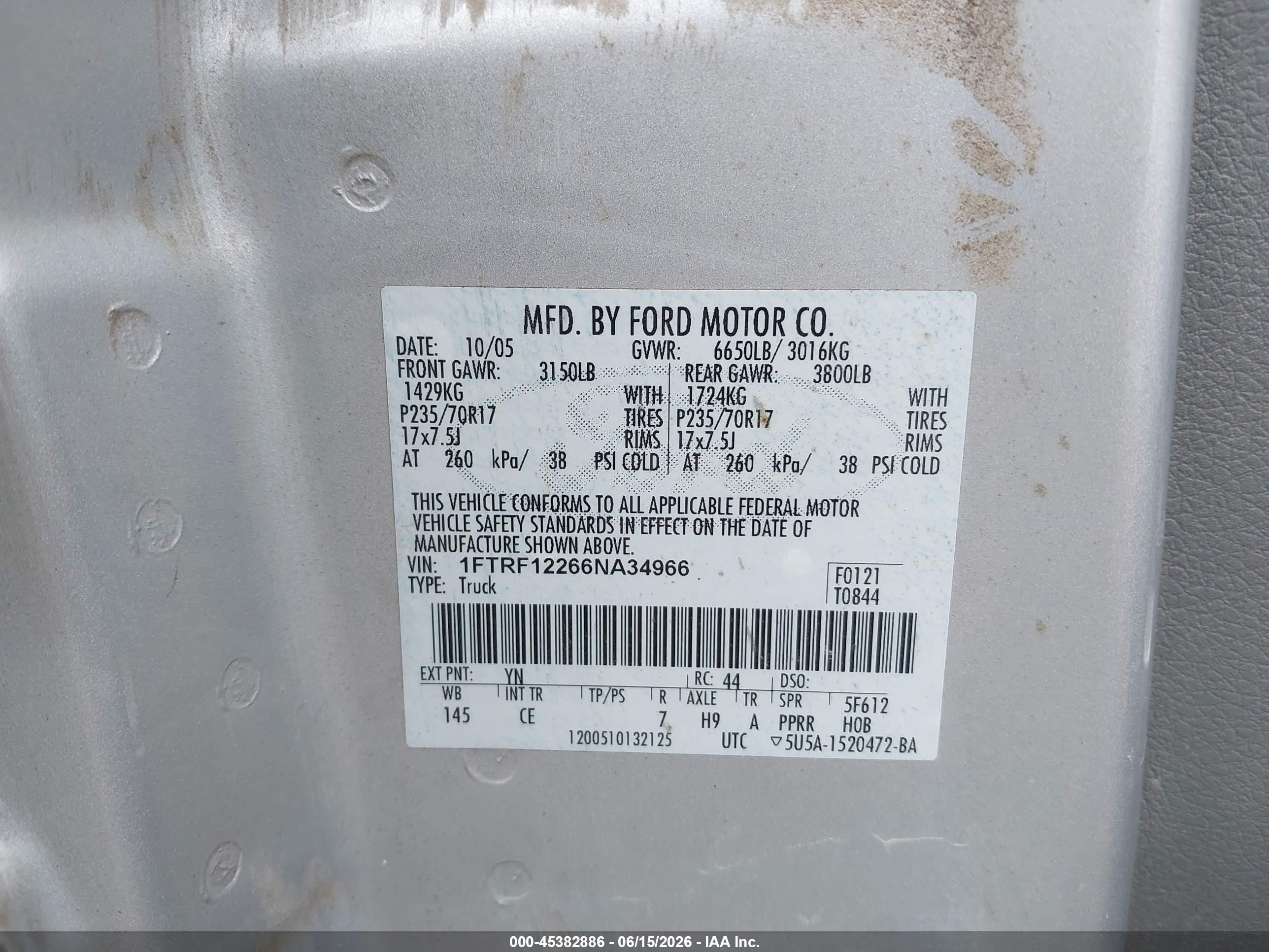 2006 Ford F-150 Stx/xl/xlt Silver vin: 1FTRF12266NA34966