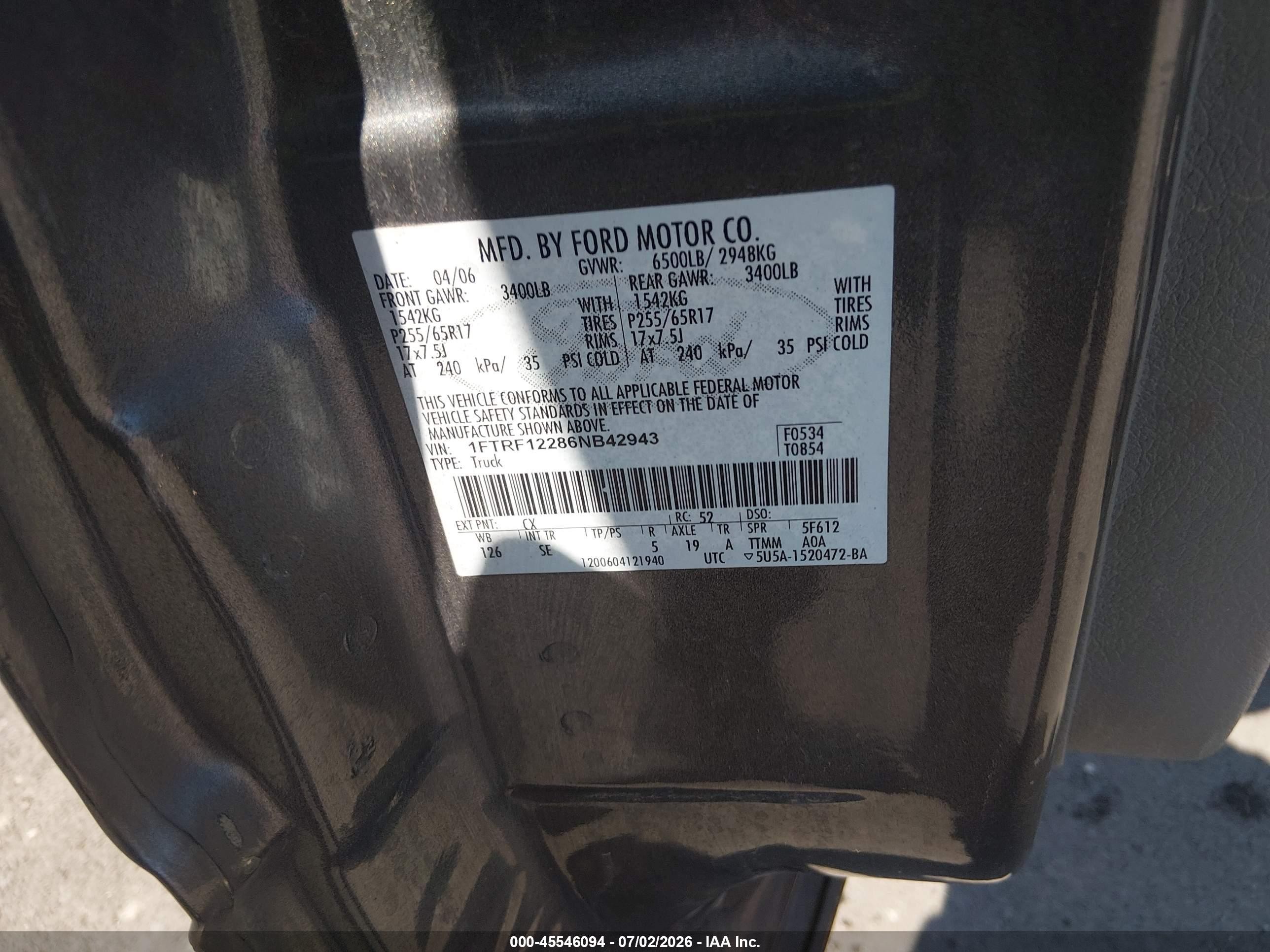 2006 Ford F-150 Stx/xl/xlt Silver vin: 1FTRF12286NB42943