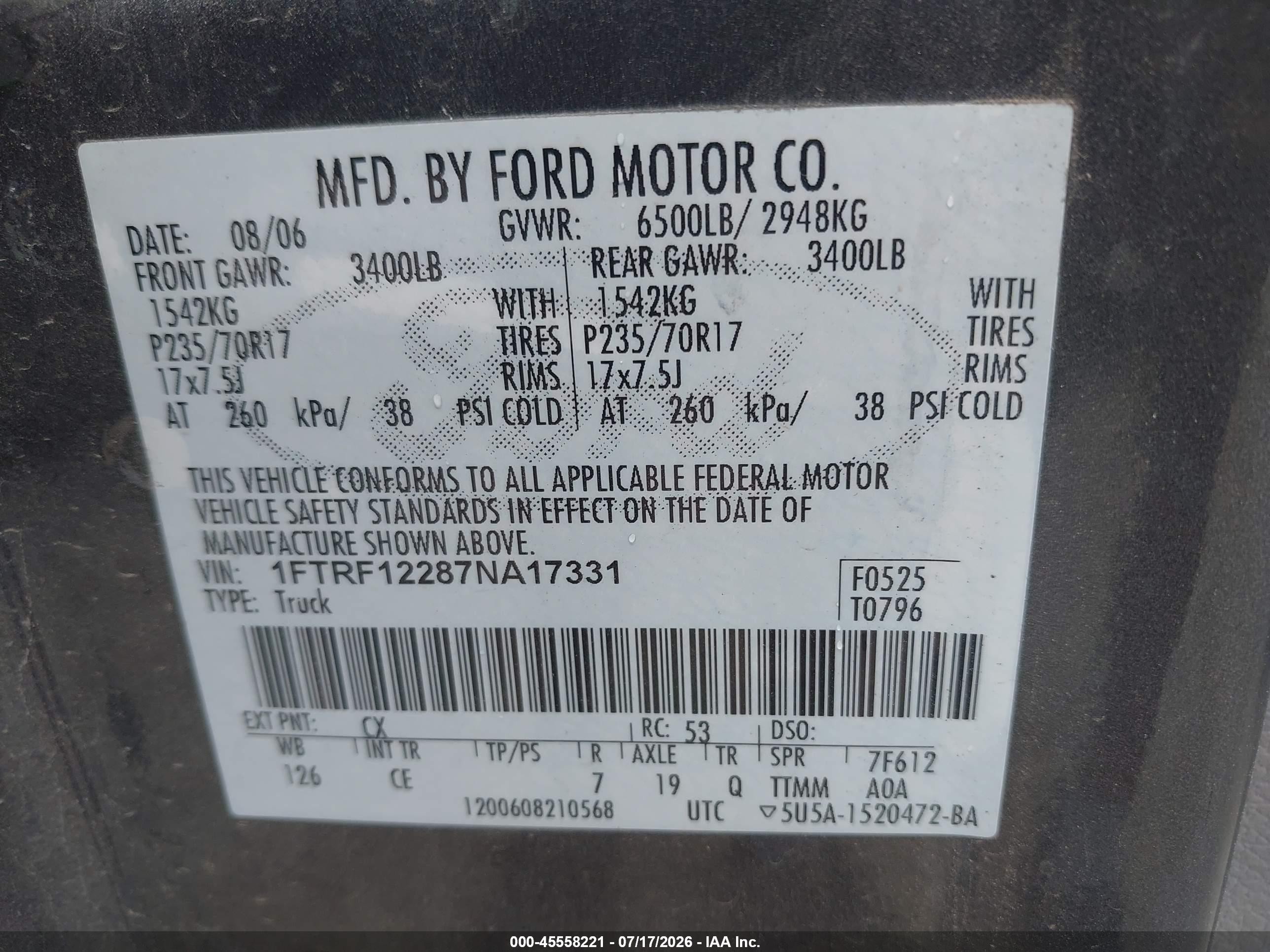2007 Ford F-150 Stx/xl/xlt Gray vin: 1FTRF12287NA17331
