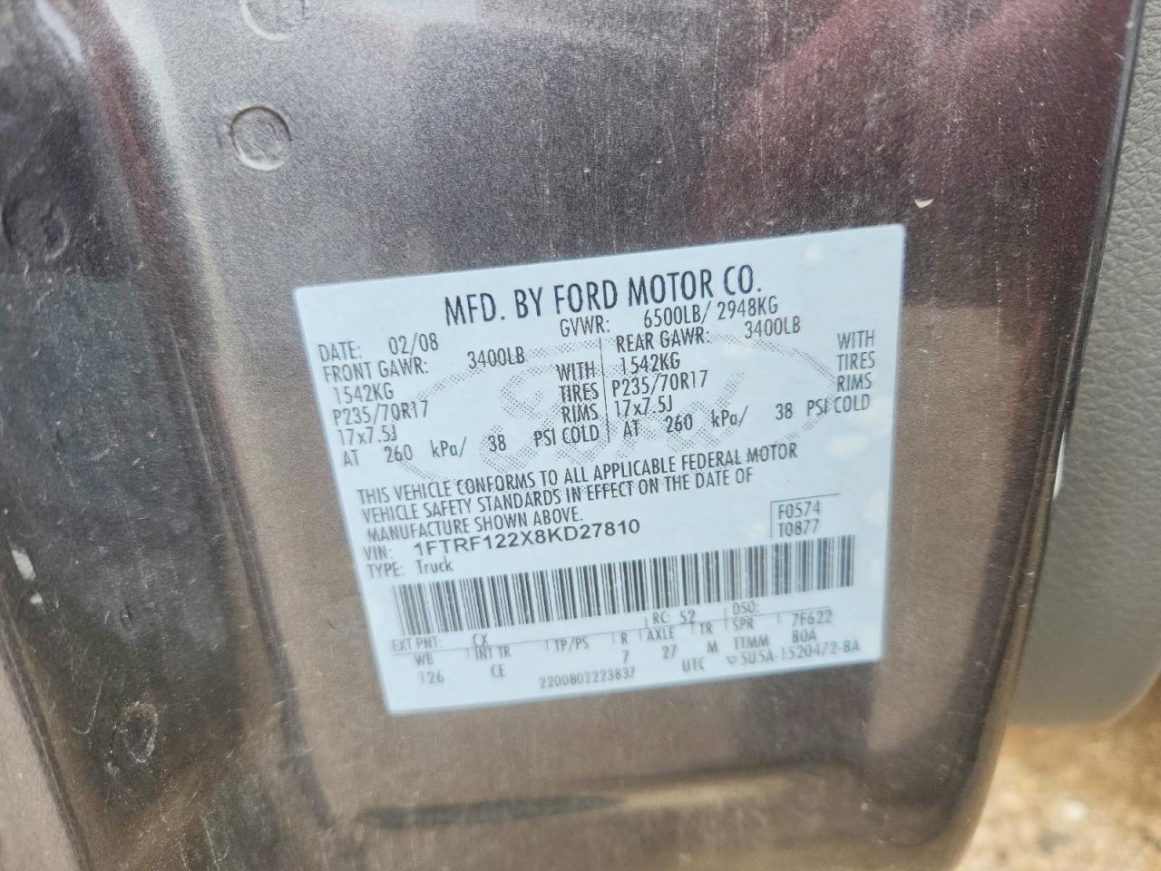 2008 Ford F150 Gray vin: 1FTRF122X8KD27810