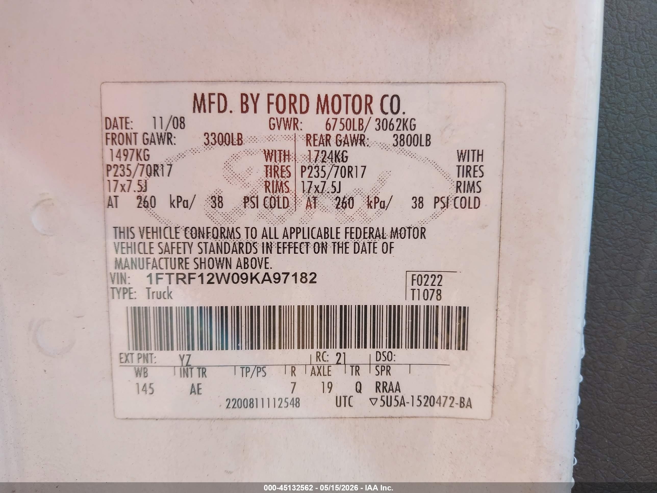 2009 Ford F-150 Stx/xl/xlt Белый vin: 1FTRF12W09KA97182