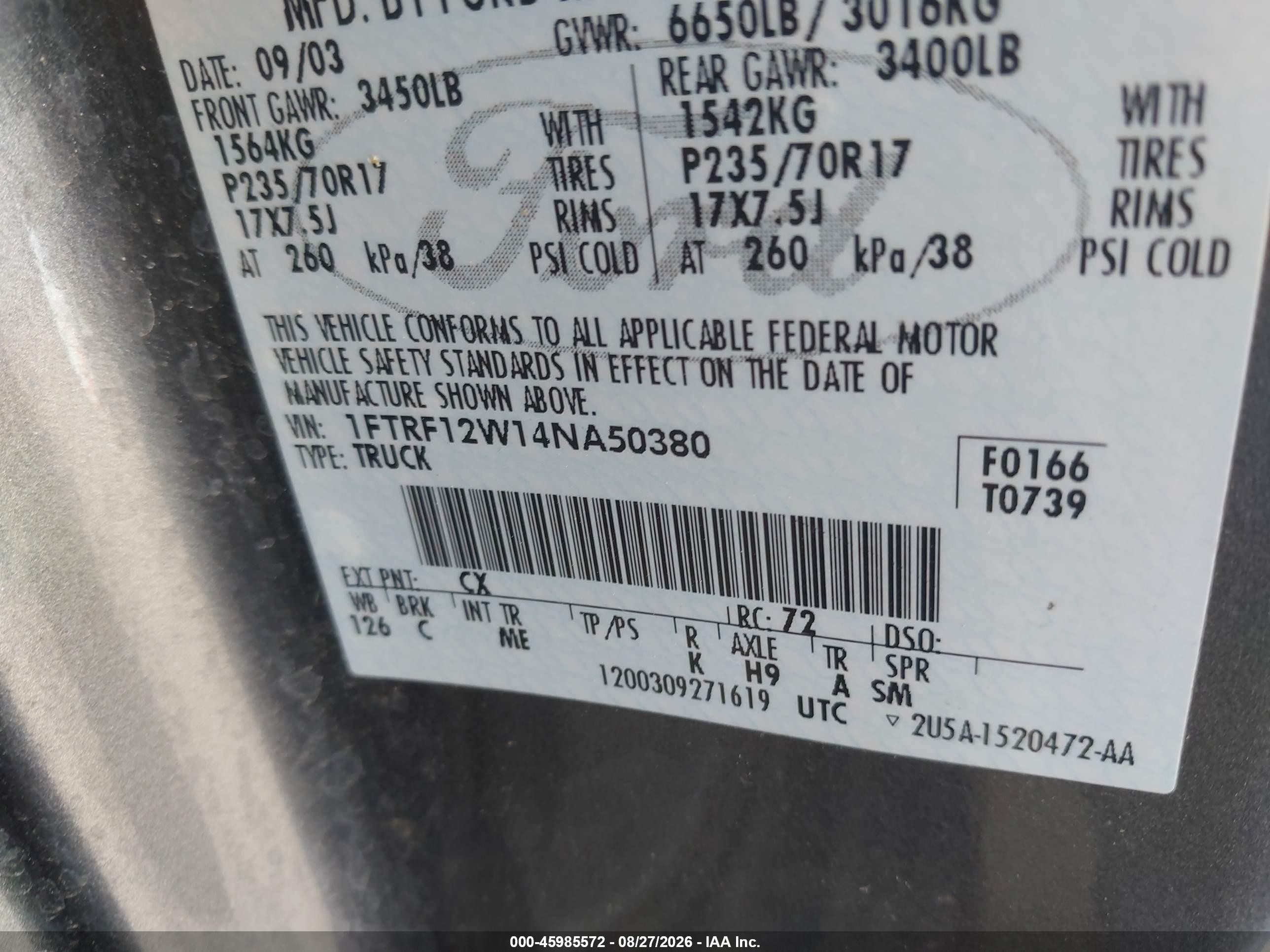 2004 Ford F-150 Stx/xl/xlt Серый vin: 1FTRF12W14NA50380