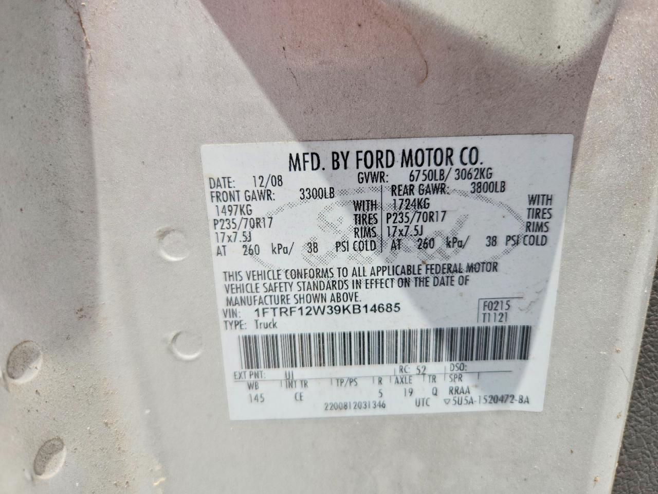 2009 Ford F150 Silver vin: 1FTRF12W39KB14685