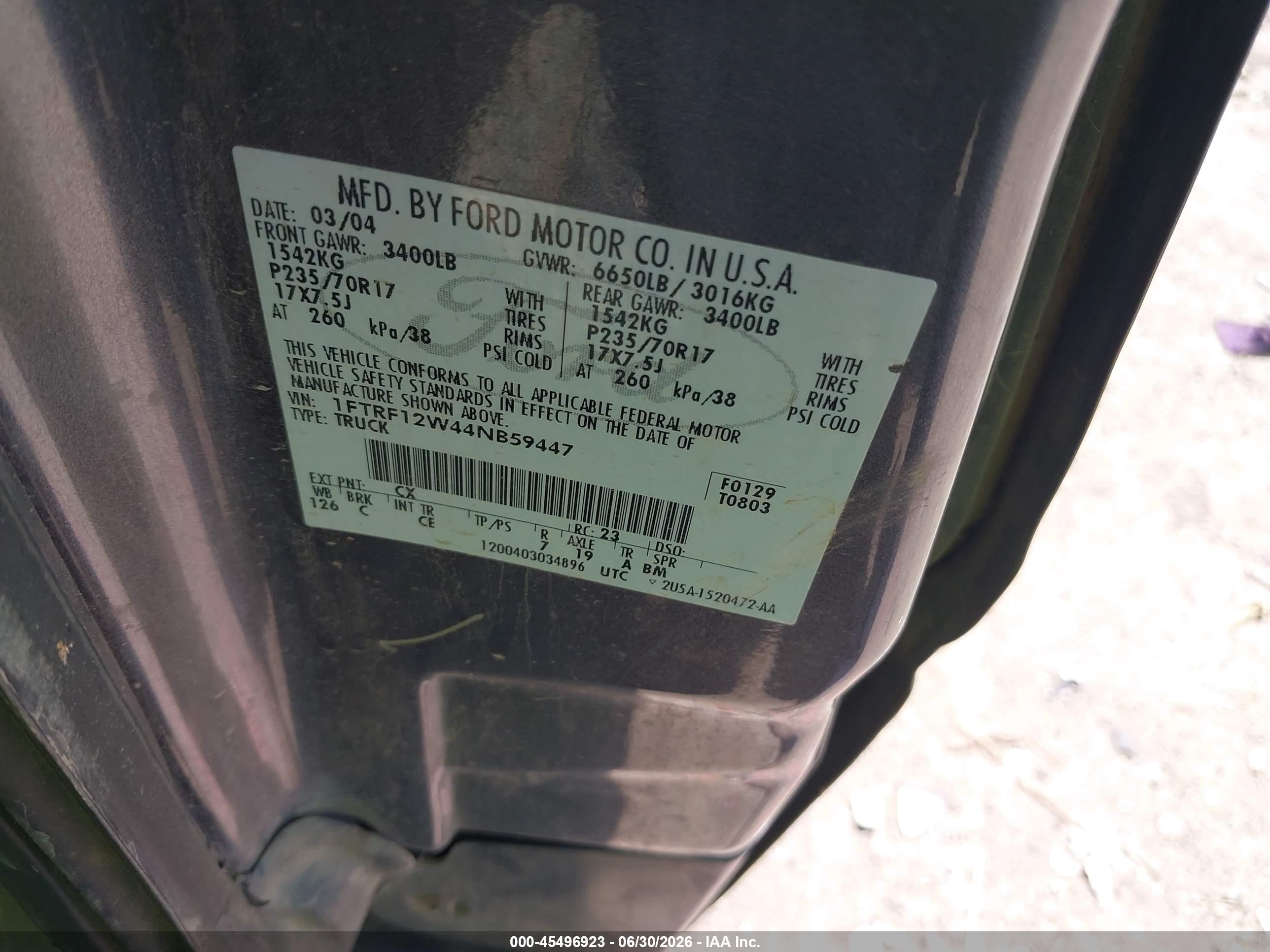 2004 Ford F-150 Stx/xl/xlt Gray vin: 1FTRF12W44NB59447