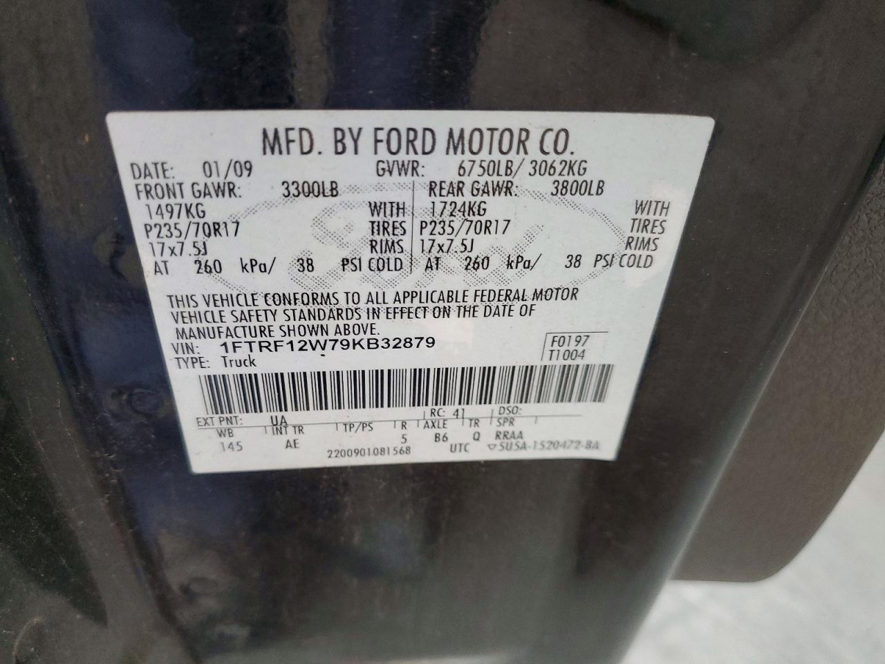 2009 Ford F150 Black vin: 1FTRF12W79KB32879