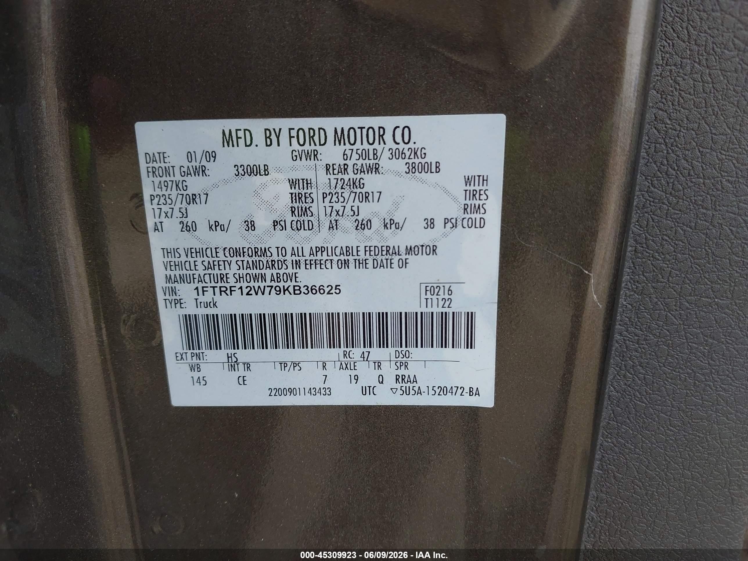 2009 Ford F-150 Stx/xl/xlt Gray vin: 1FTRF12W79KB36625