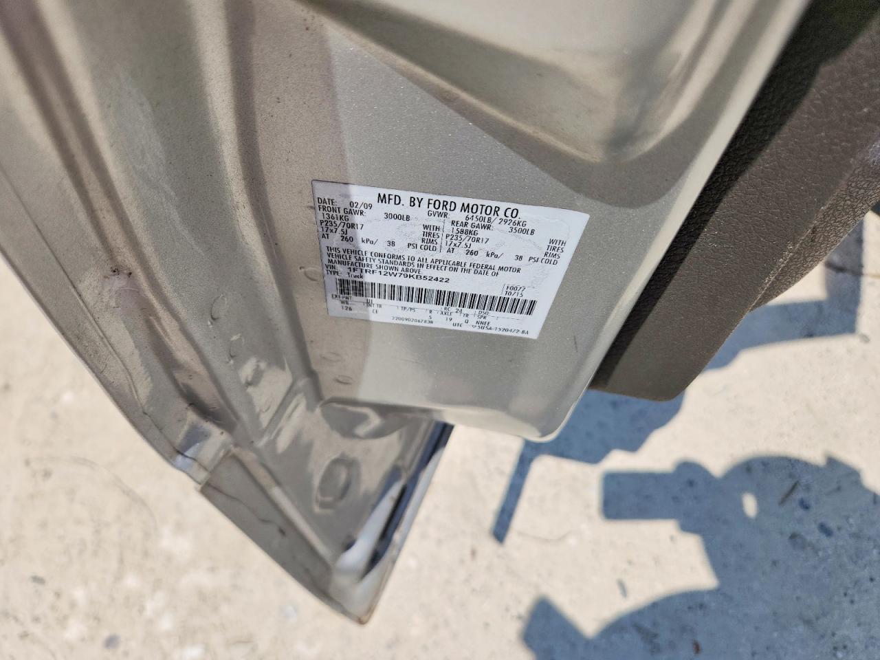 2009 Ford F150 Серебряный vin: 1FTRF12W79KB52422