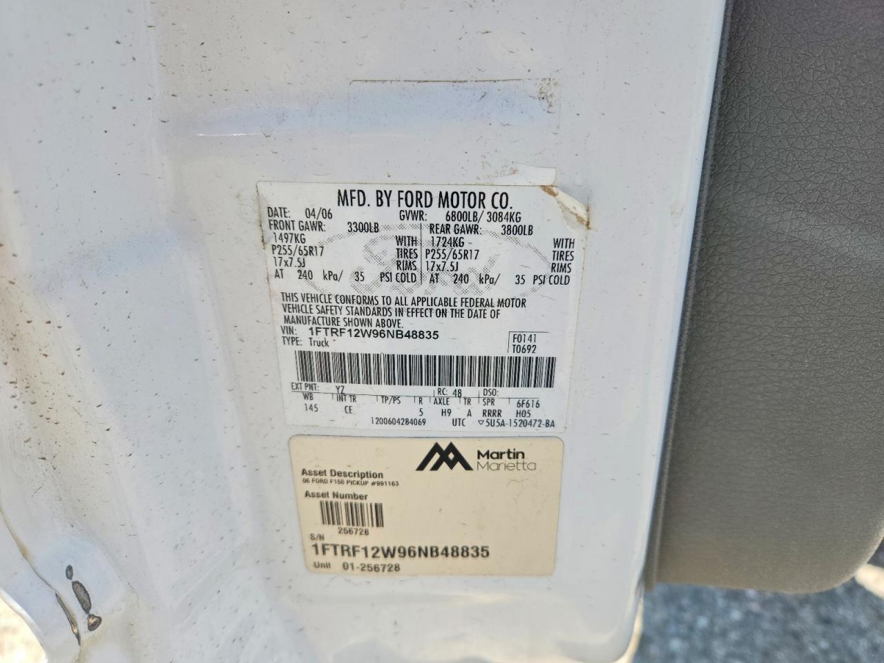 2006 Ford F150 White vin: 1FTRF12W96NB48835