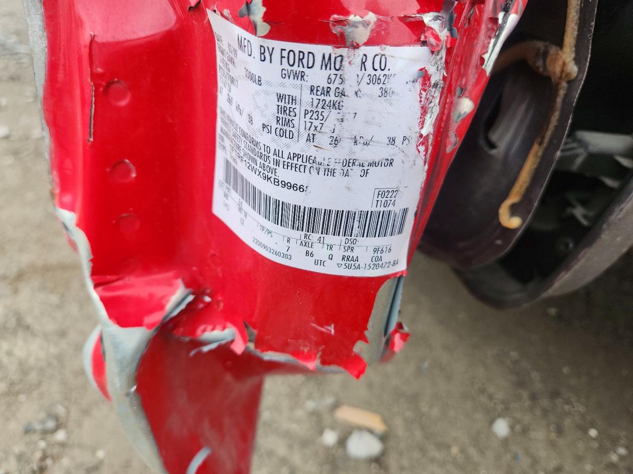 2009 Ford F150 Red vin: 1FTRF12WX9KB99668