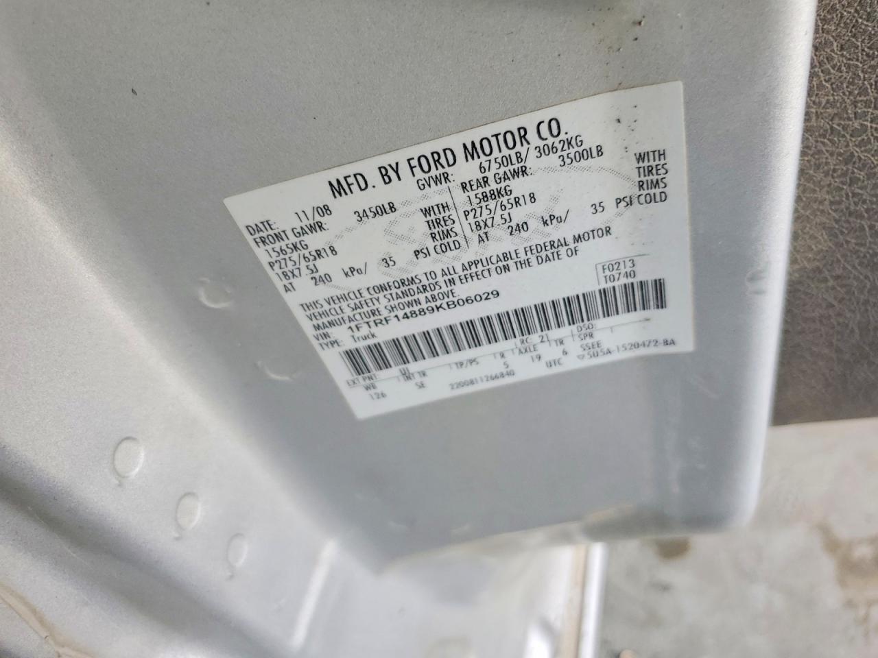 2009 Ford F150 Silver vin: 1FTRF14889KB06029