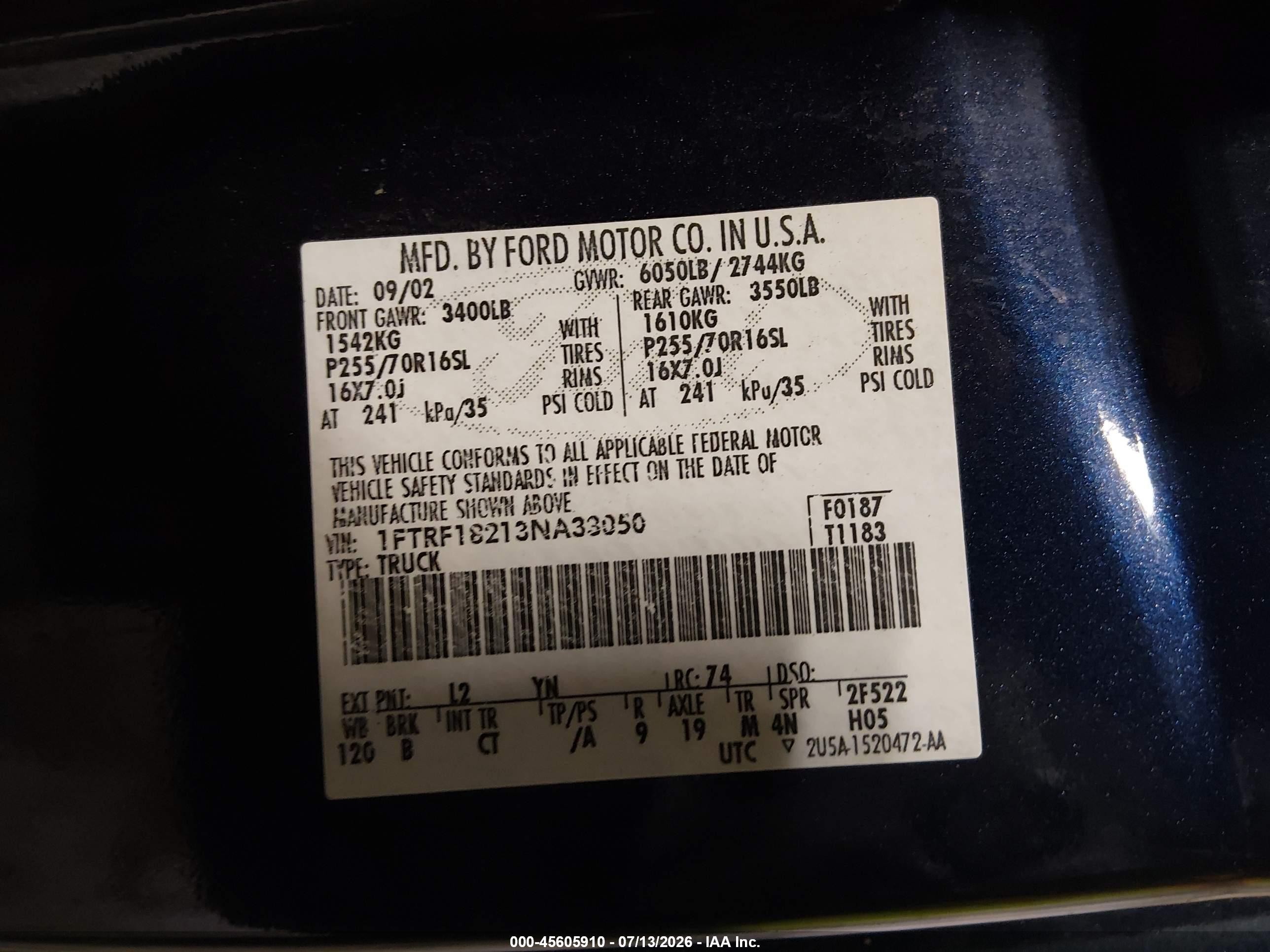 2003 Ford F-150 Xl/xlt Navy vin: 1FTRF18213NA33050