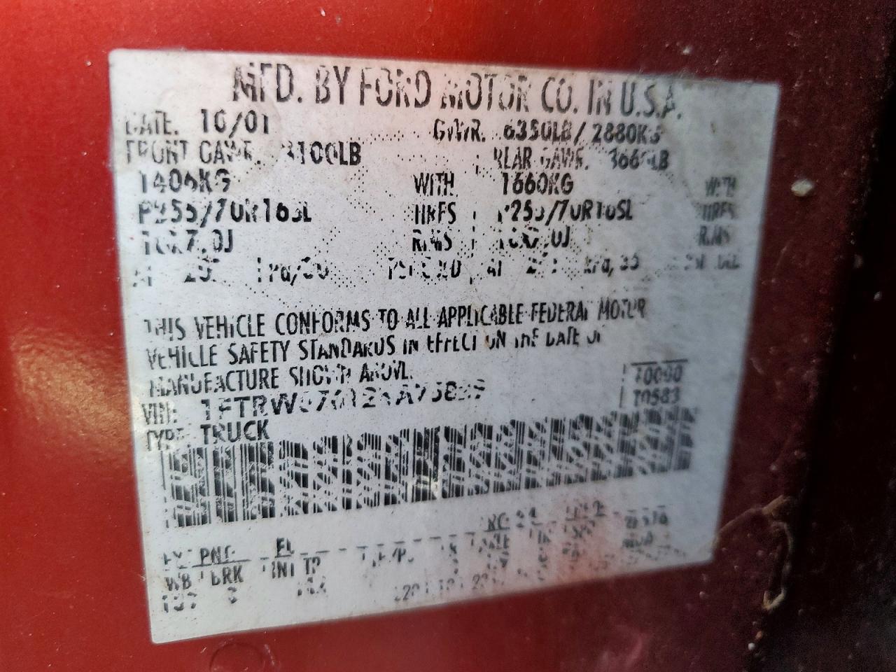 2002 Ford F150 Supercrew Red vin: 1FTRW07612KA75829