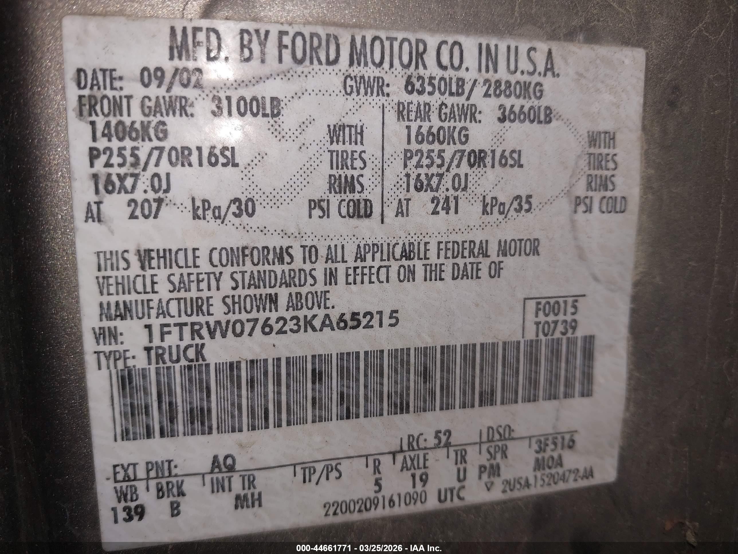 2003 Ford F-150 Lariat/xlt Beige vin: 1FTRW07623KA65215