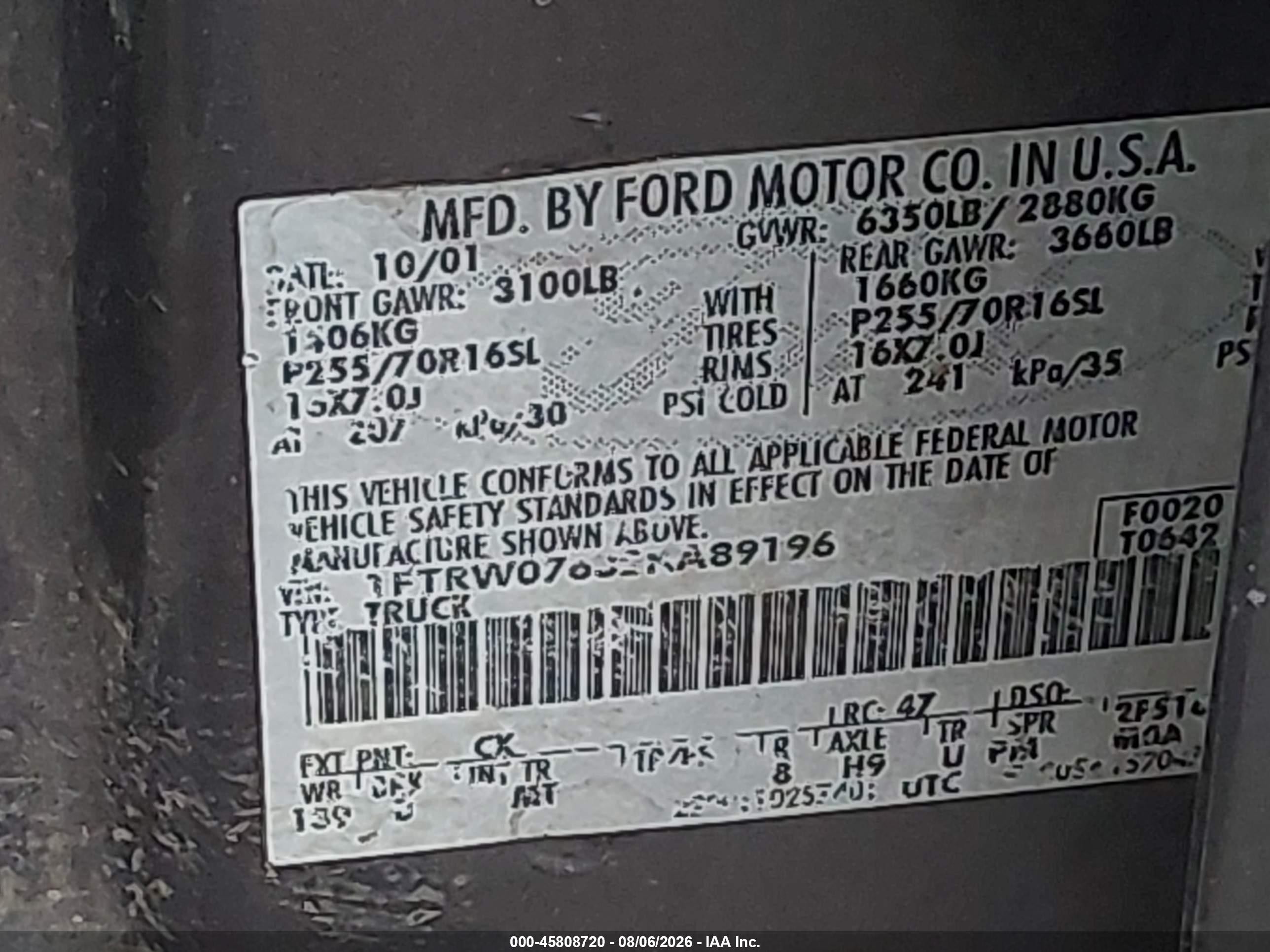 2002 Ford F-150 Lariat/xlt Gray vin: 1FTRW07632KA89196