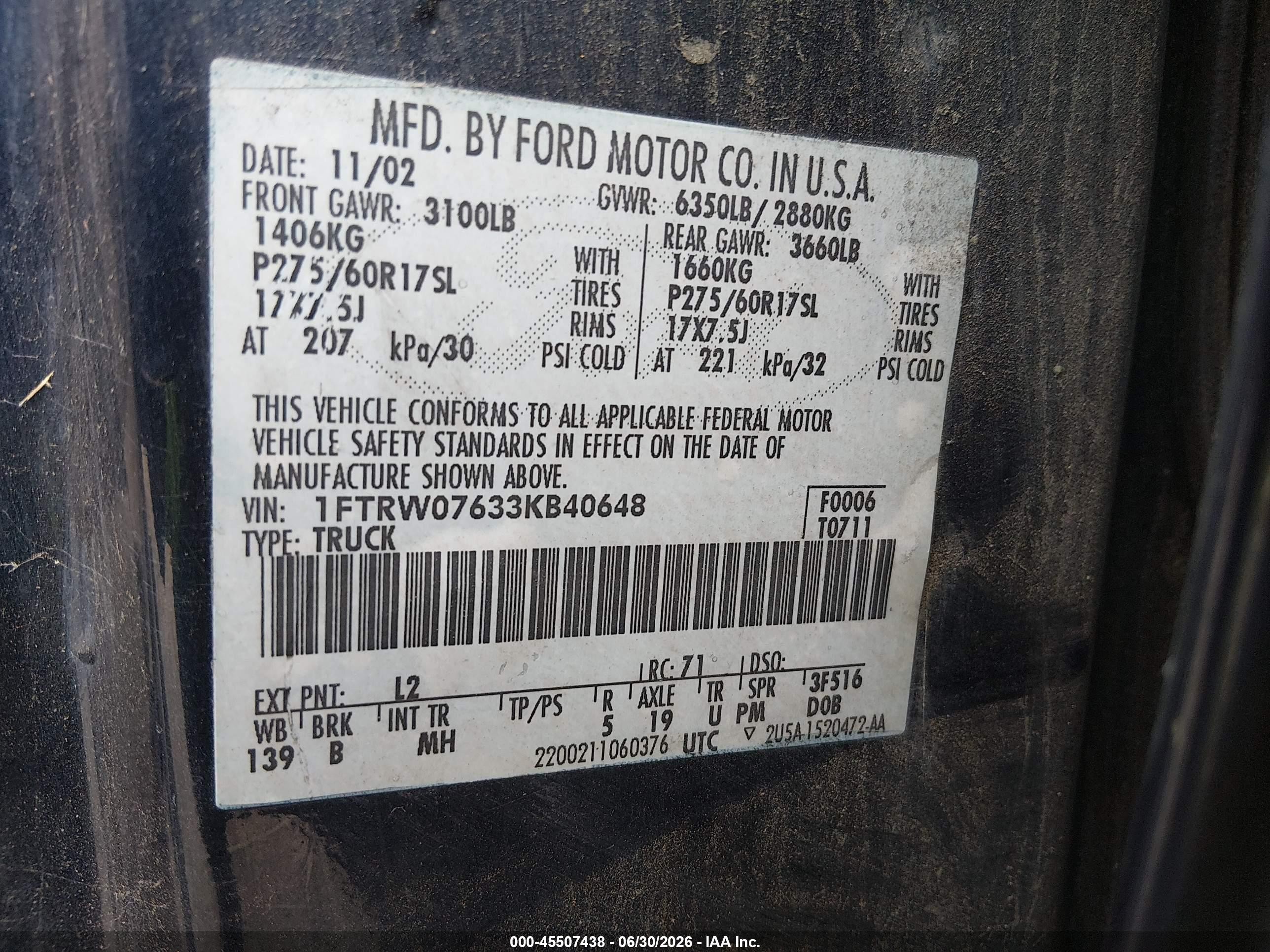 2003 Ford F-150 Lariat/xlt Синий vin: 1FTRW07633KB40648