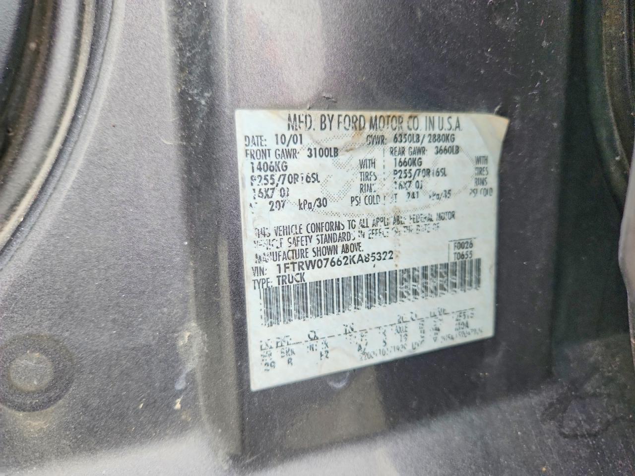 2002 Ford F150 Supercrew Gray vin: 1FTRW07662KA85322